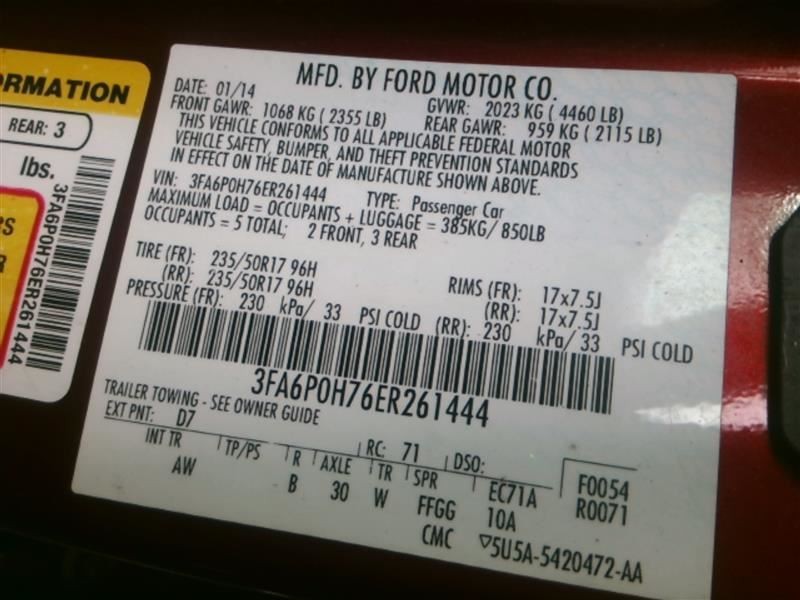 FUSION    2014 Fuse Box Cabin 8707203