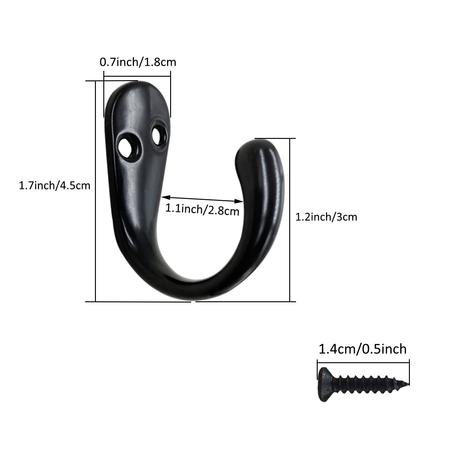 Coffee Cup Hooks 20pcs Black Hooks Door Wall Closet Mounted Single Hook Hange...