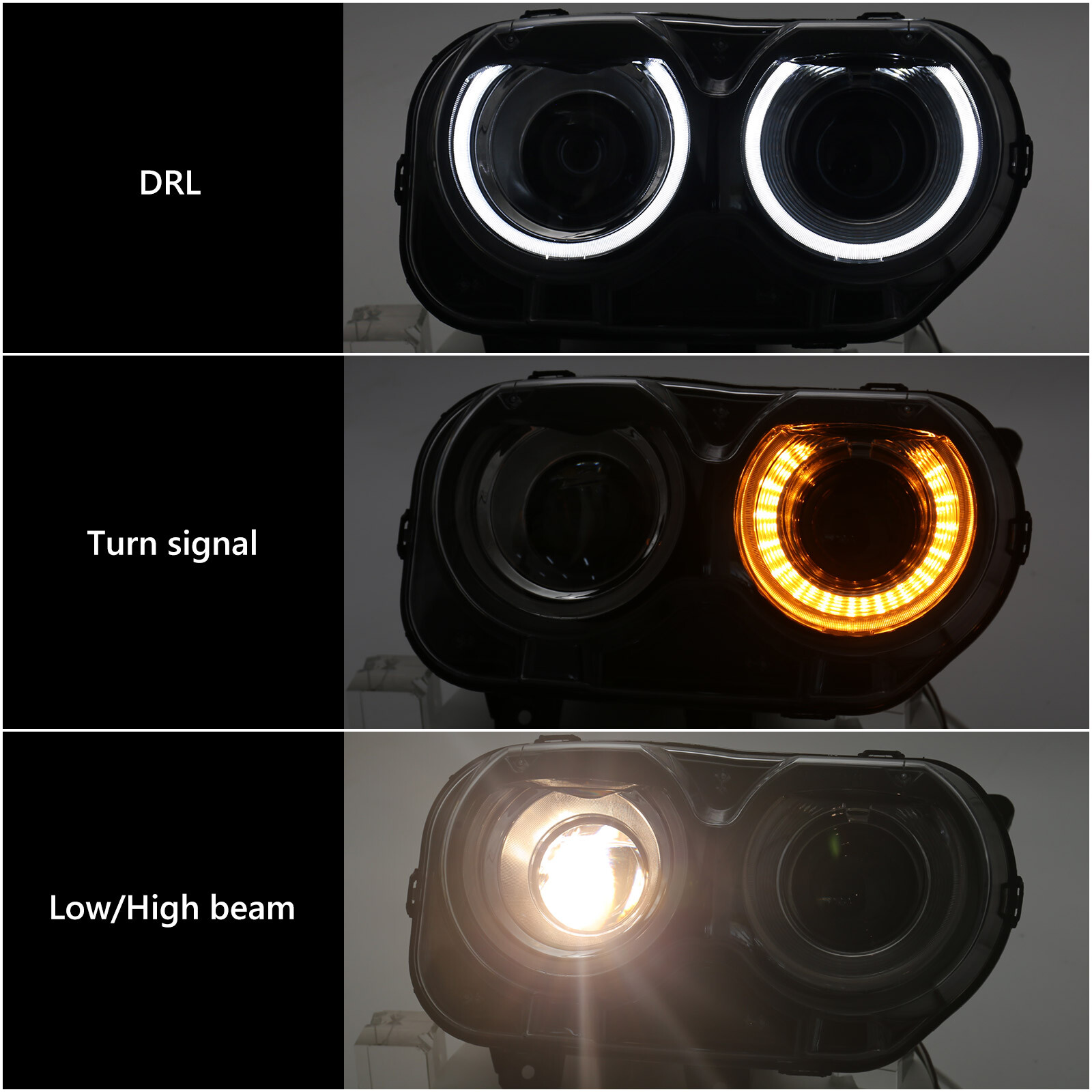 Passenger Headlight For 2015-2023 Dodge Challenger Halogen Projector w/ LED DRL