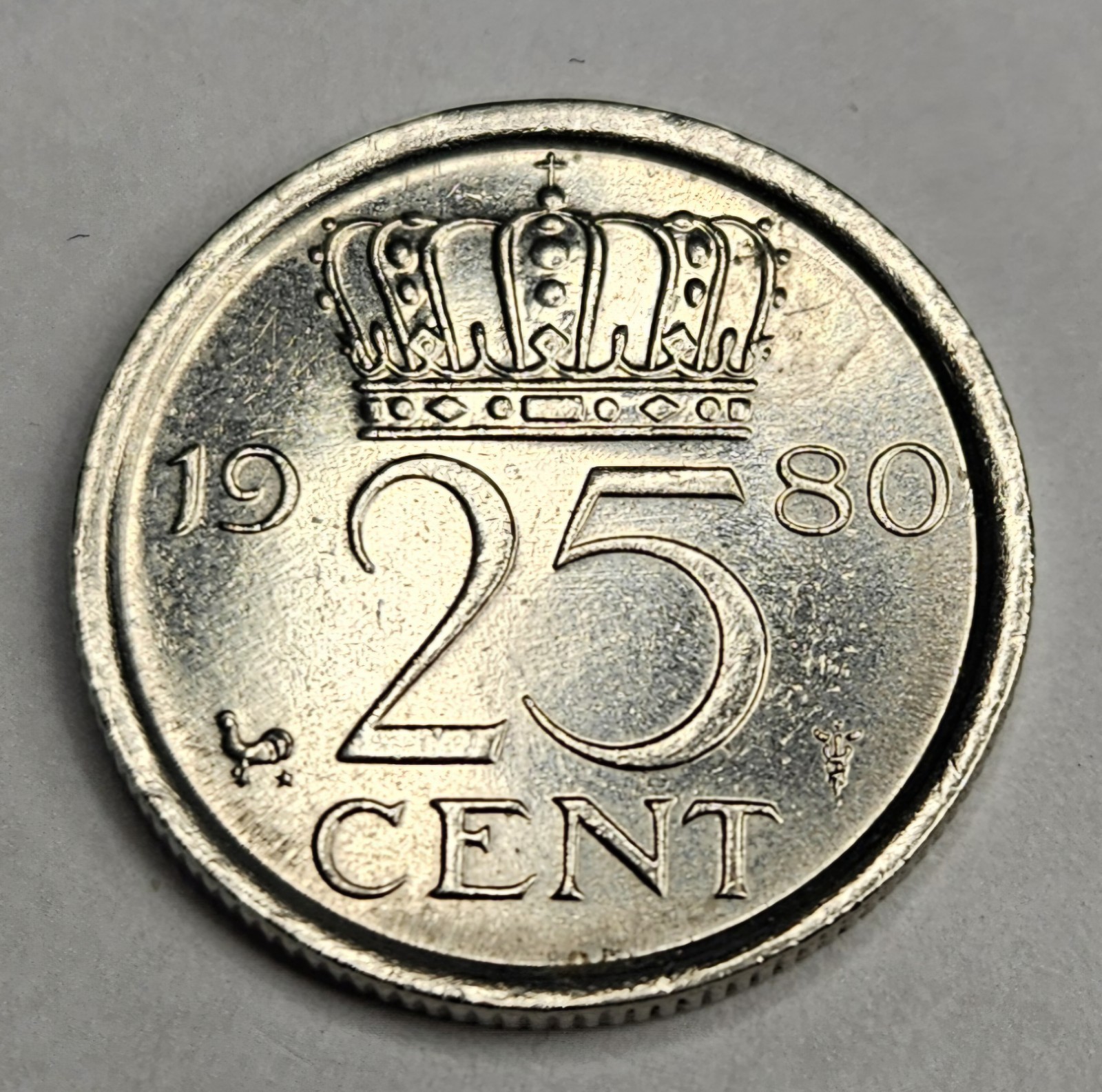 1980 Netherlands 25 Cents - Circulated Dutch Nickel World Coin - Europe