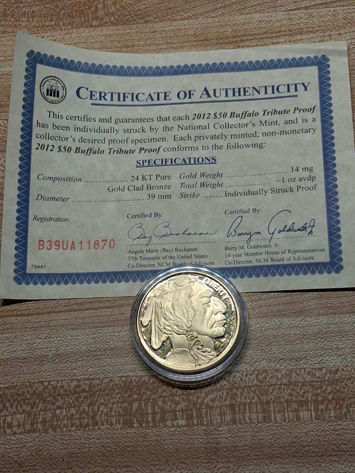2011 $50 Buffalo Proof with Certificate Of Authenticity