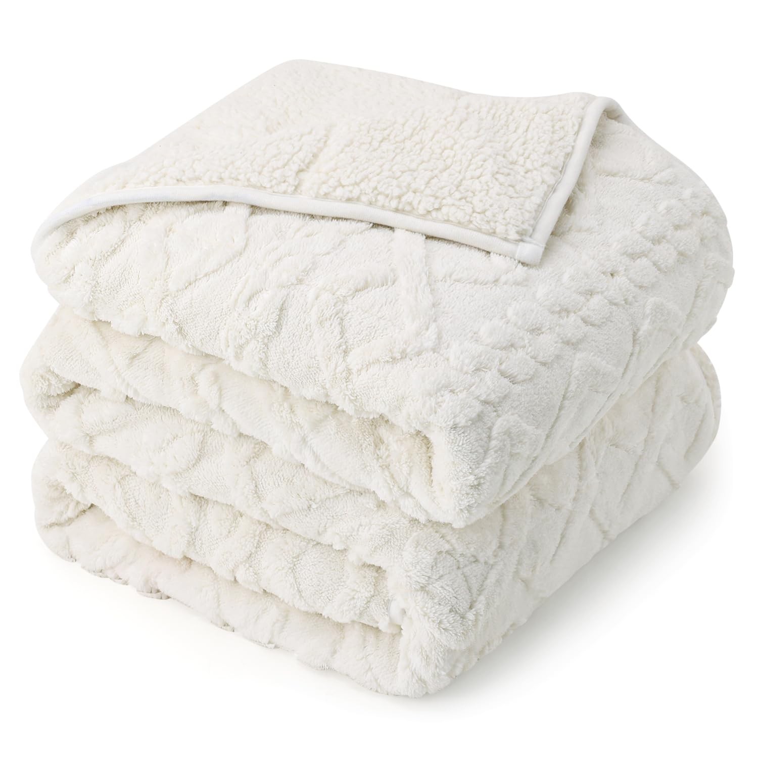 Weighted Blanket 15lbs 60x80 Jacquard Sherpa Cream White Drewin Queen Size Soft
