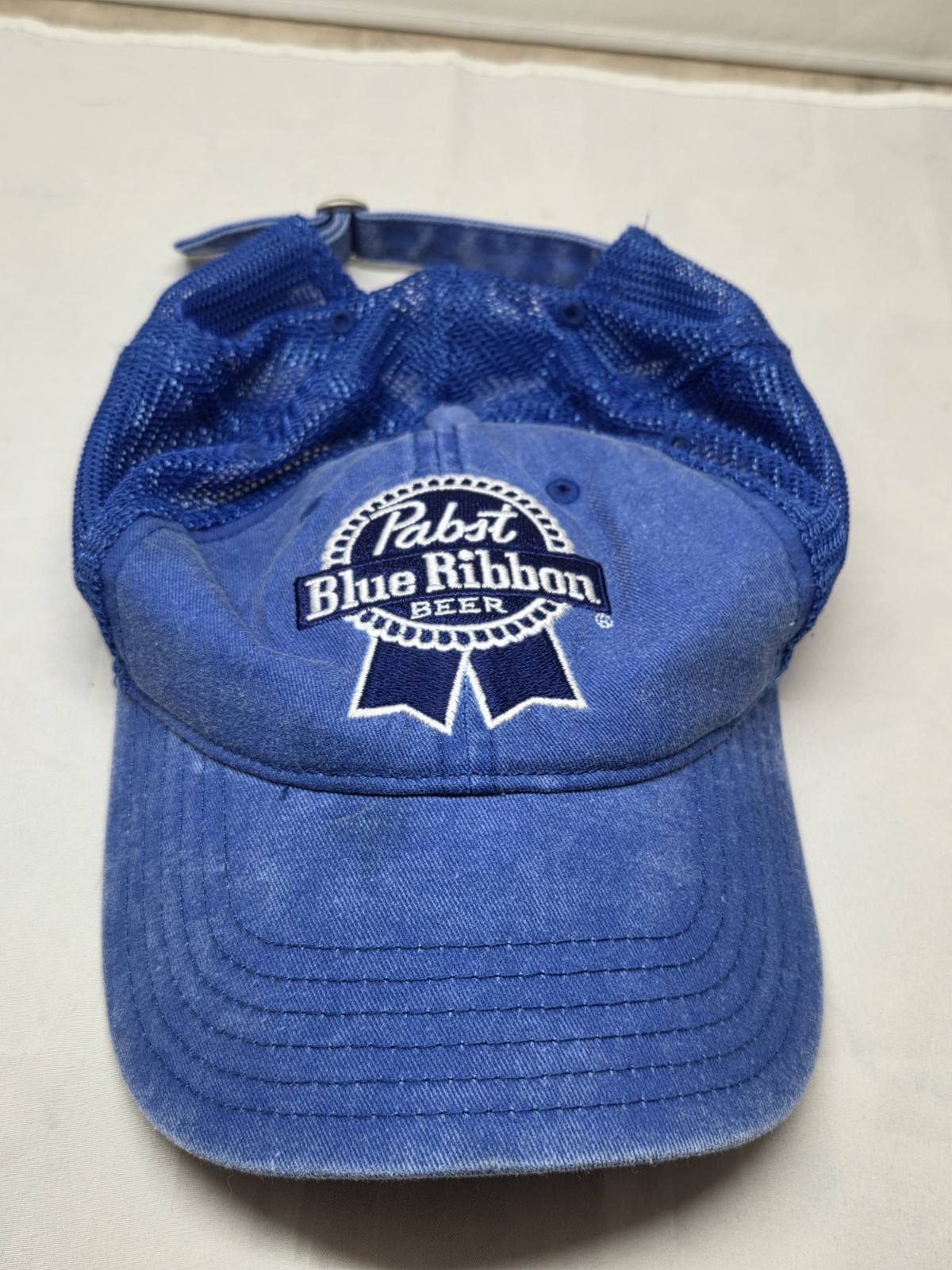 Pabst Blue Ribbon Beer Hat Strapback Cap New Blue Mesh