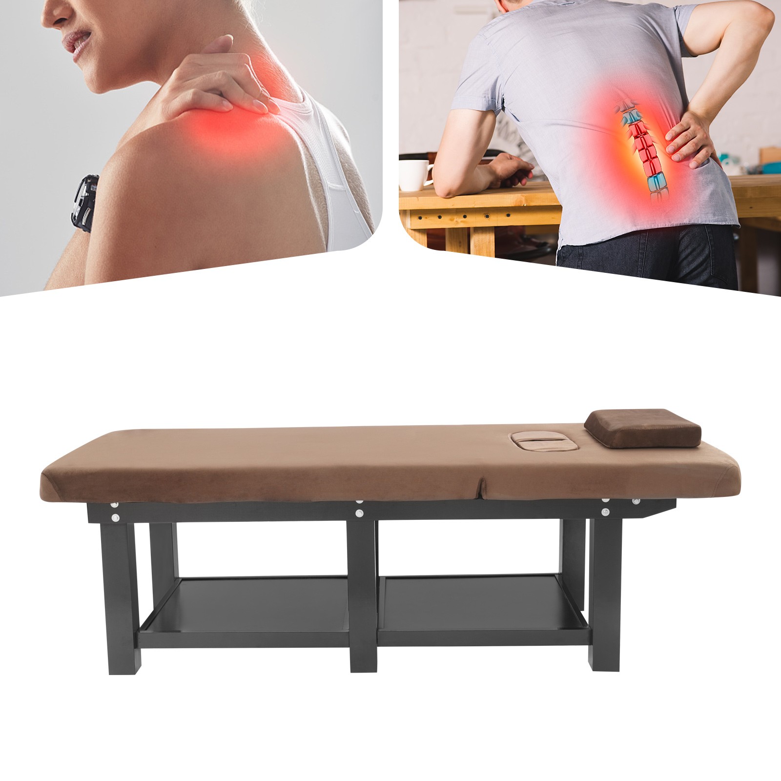 Massage Table 190cm Solid Wood with Velvet Cloth and Storage Rack