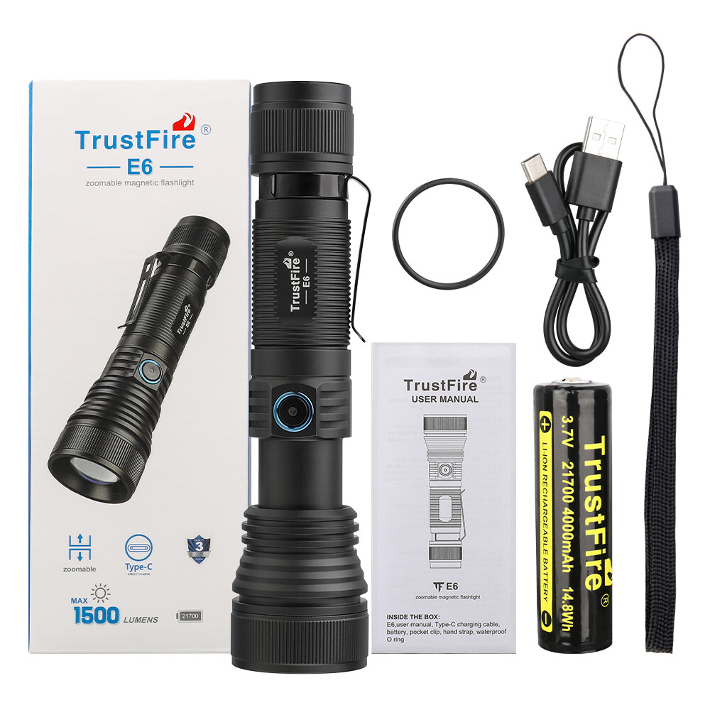 Trustfire 550M Zoomable Extendable Rechargeable EDC Flashlight Magnetic Portable