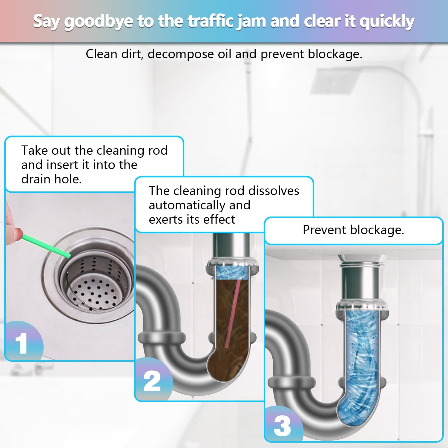 SAISN 72pcs Drain Cleaner Deodorizer Sticks - Keep Drain Pipes Clear, Prevent...