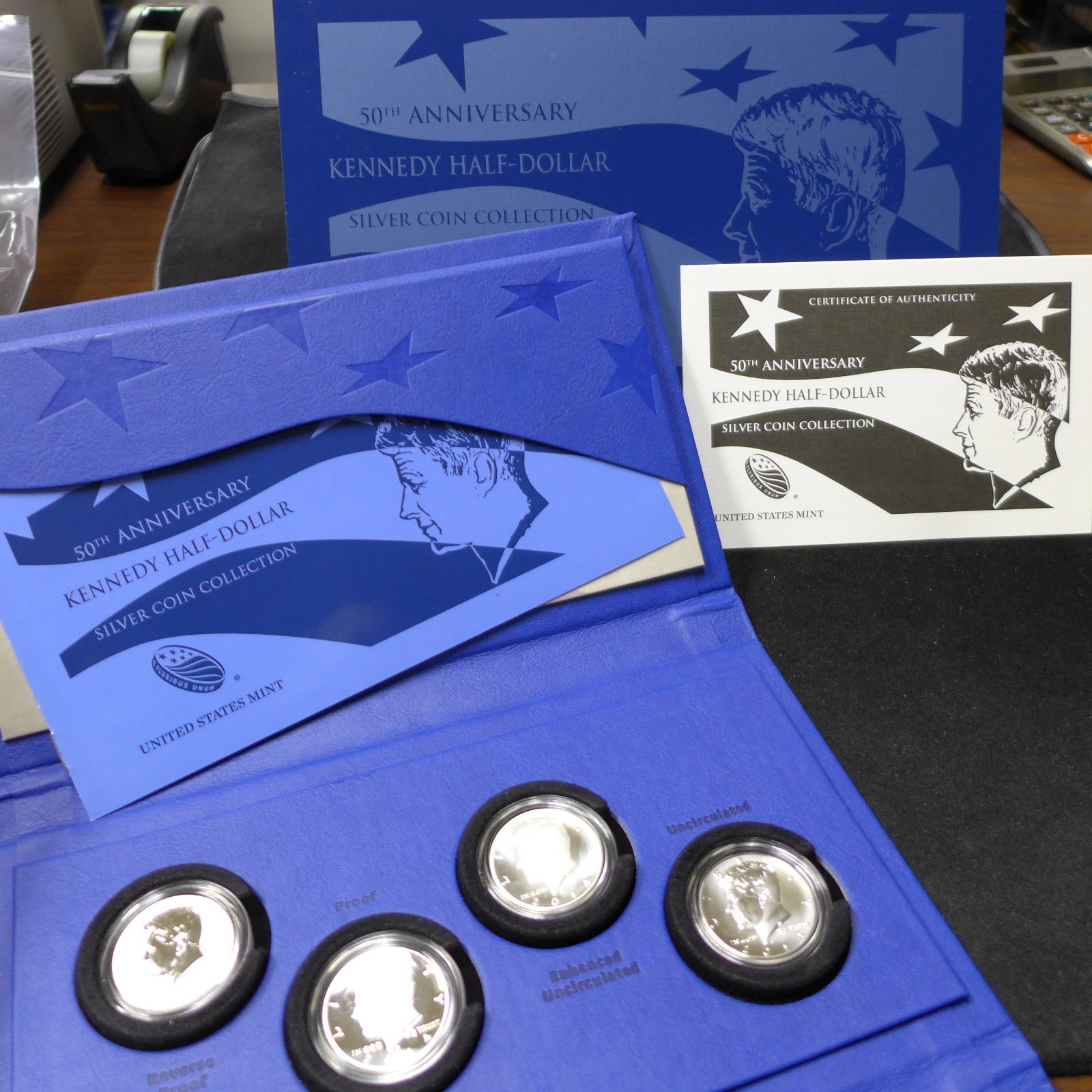 2014 Kennedy Half 90% Silver 50th Anniversary 4 Coin Set COA Stock Photo