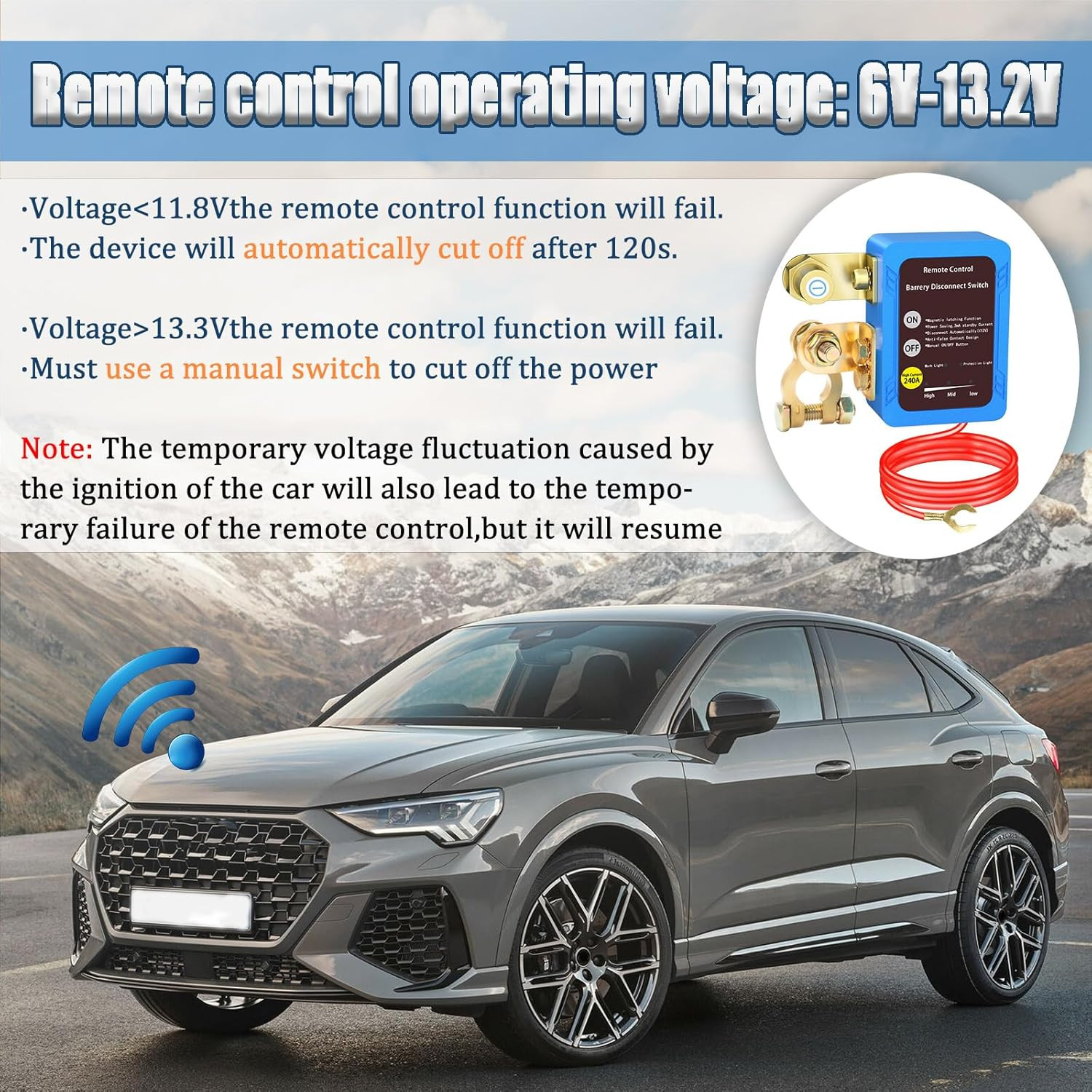 Remote Battery Disconnect Switch 12v, 240A, Upgrade Smart Voltage Car Kill Switc