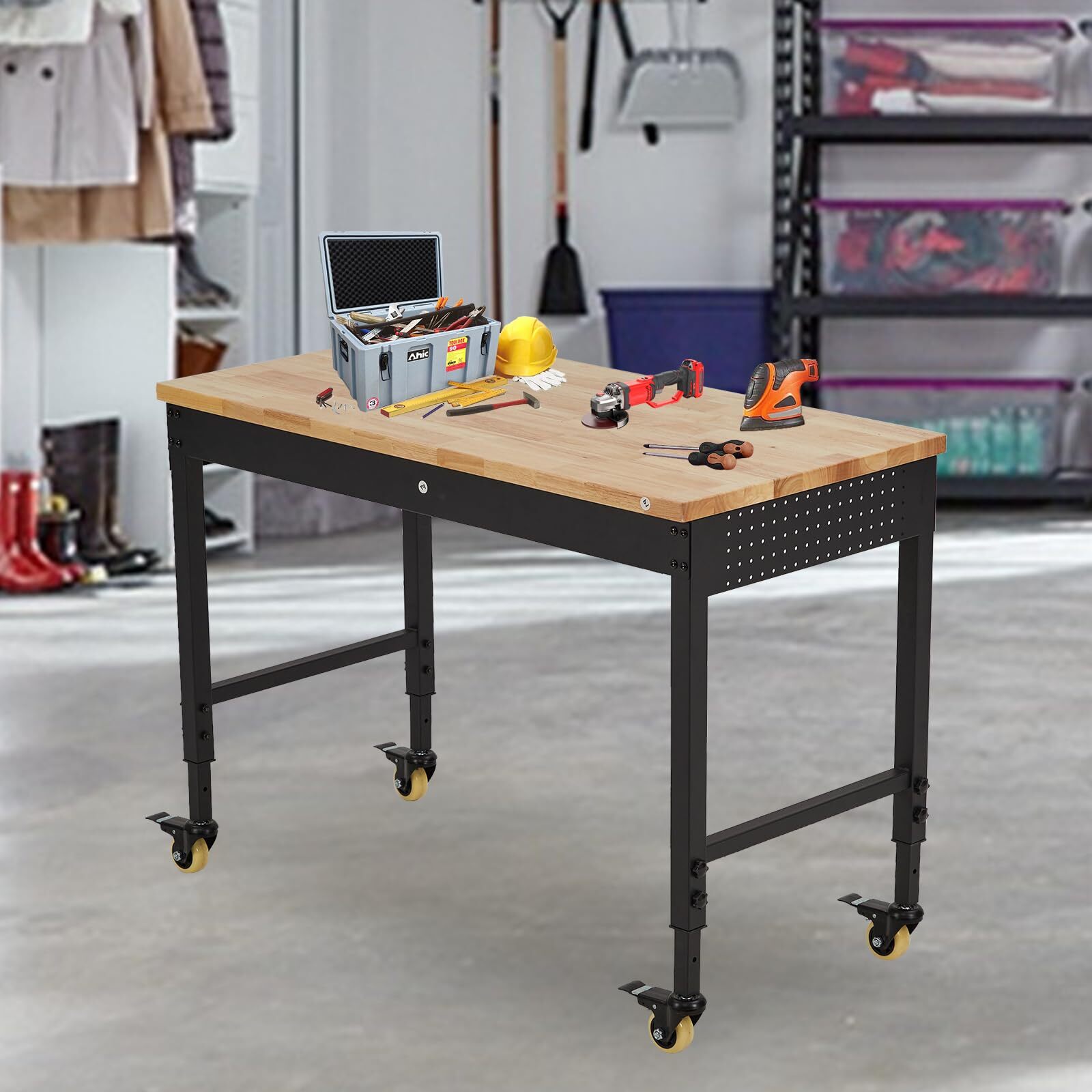 2000 LBS Load Capacity 48" Adjustable Workbench Heavy Duty Workstation 4 Casters