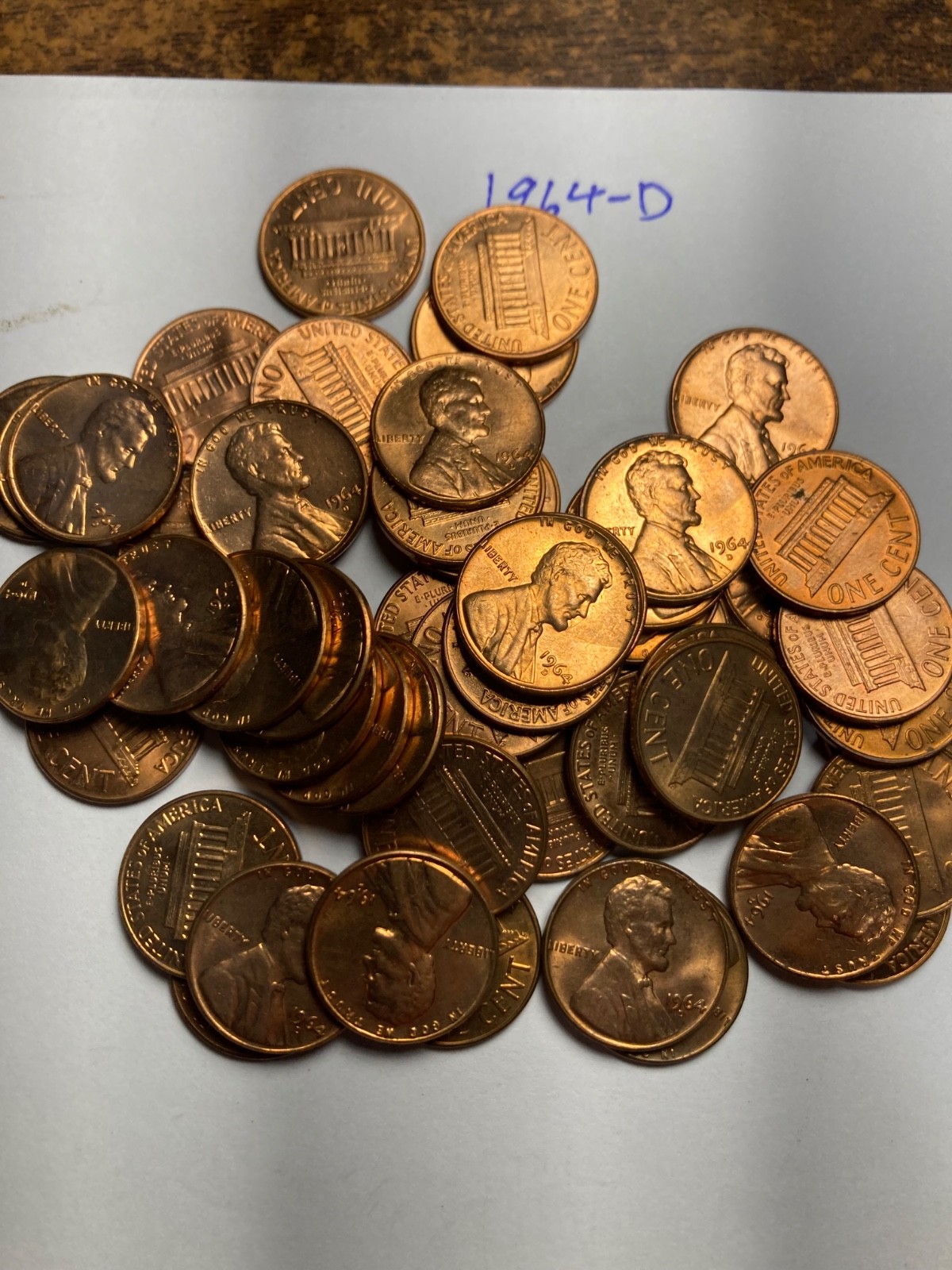 1964-D "BU"  LINCOLN MEMORIAL CENT PENNY ROLL  50 COINS