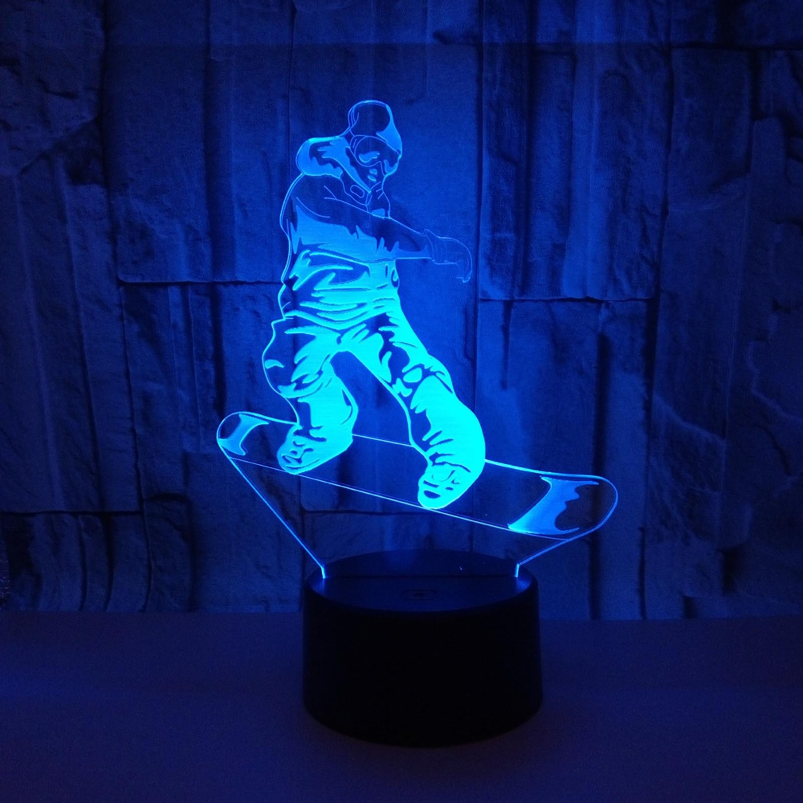 LED Desk Table Lamp 3D Snowboarding Night Light 7-Color Changing Touch Contral