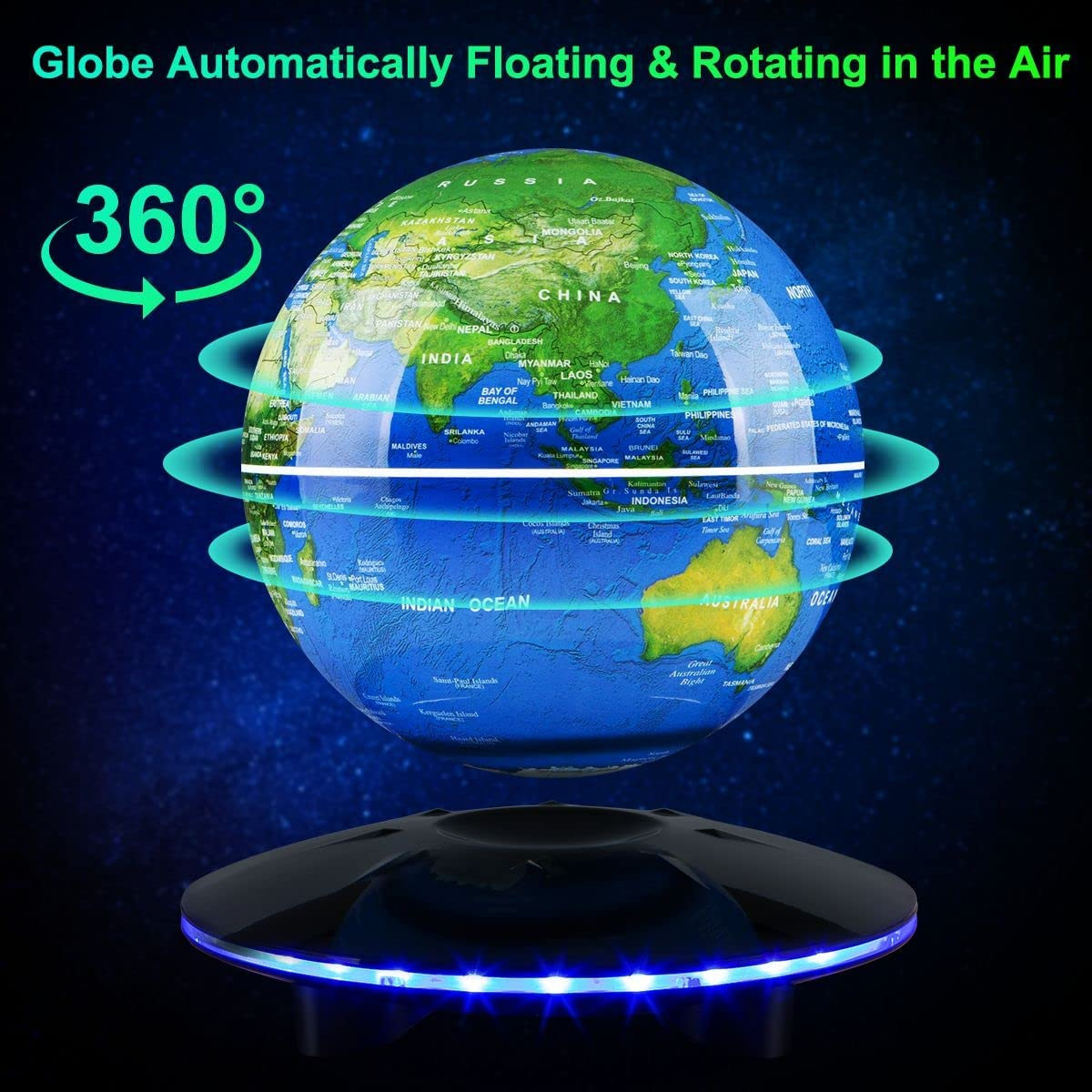 Magnetic Levitating Globe, 6 Inch LED Levitation Floating World Map Globe, Auto