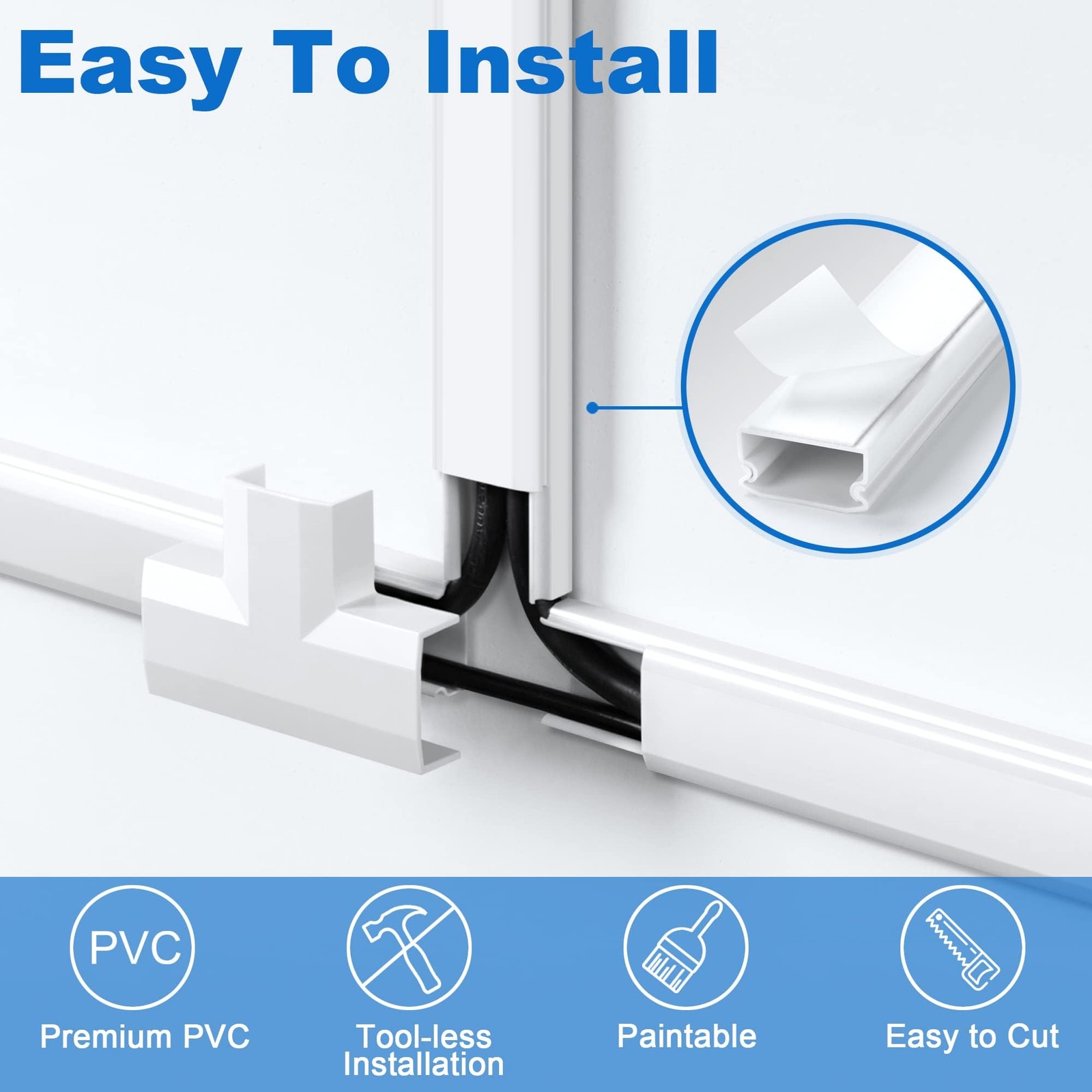 ZhiYo 94.5in Cord Cover Wall Kit, Hider M - 95in (6x L15.7in), White