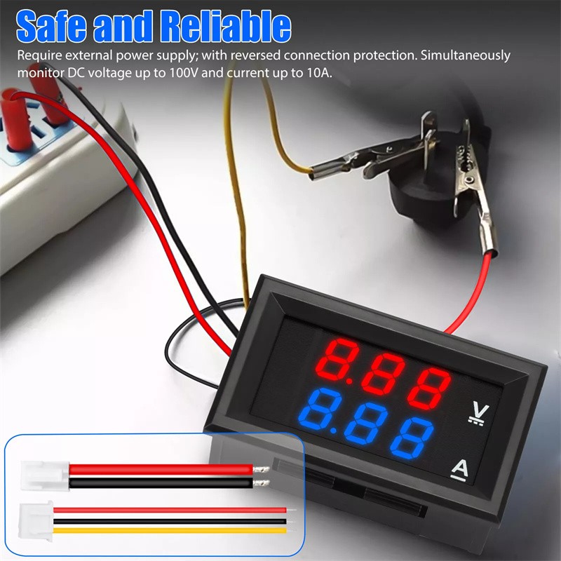 1X Digital Voltmeter Ammeter LED Dual Amp Volt Meter Current Gauge DC 100V 10A