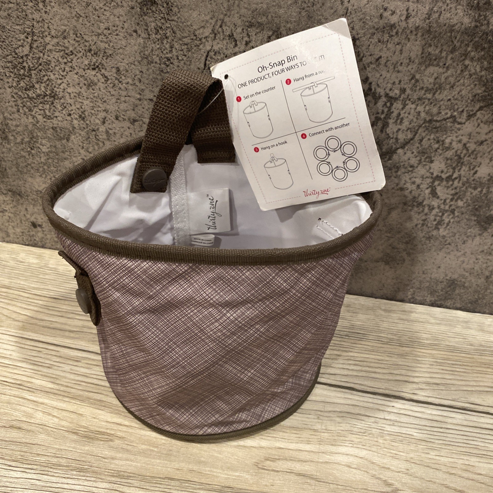 Thirty One Oh Snap Bin Brown round hanging storage Basket