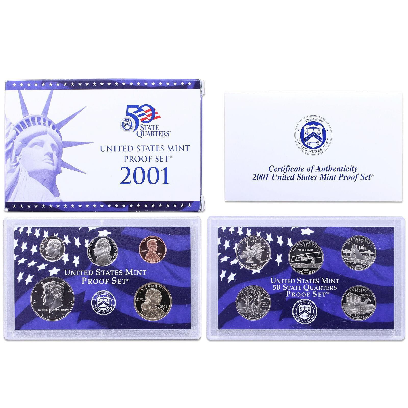 2001 S Proof Set Original Box & COA 10 Coins CN-Clad