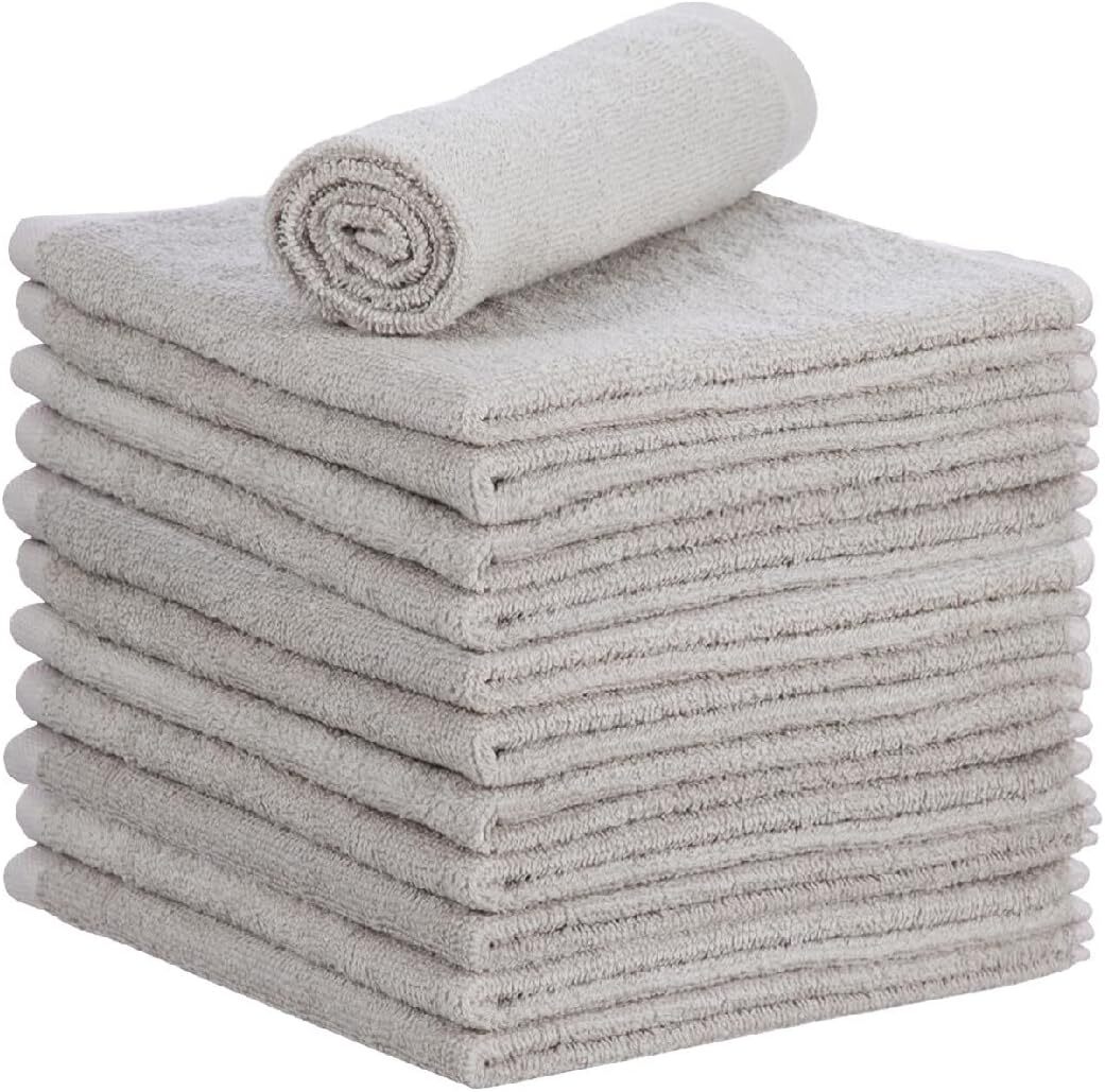 Superio Cotton Washcloths Grey 12" Rags for Body and Face Multi Purpose (6 Pack)