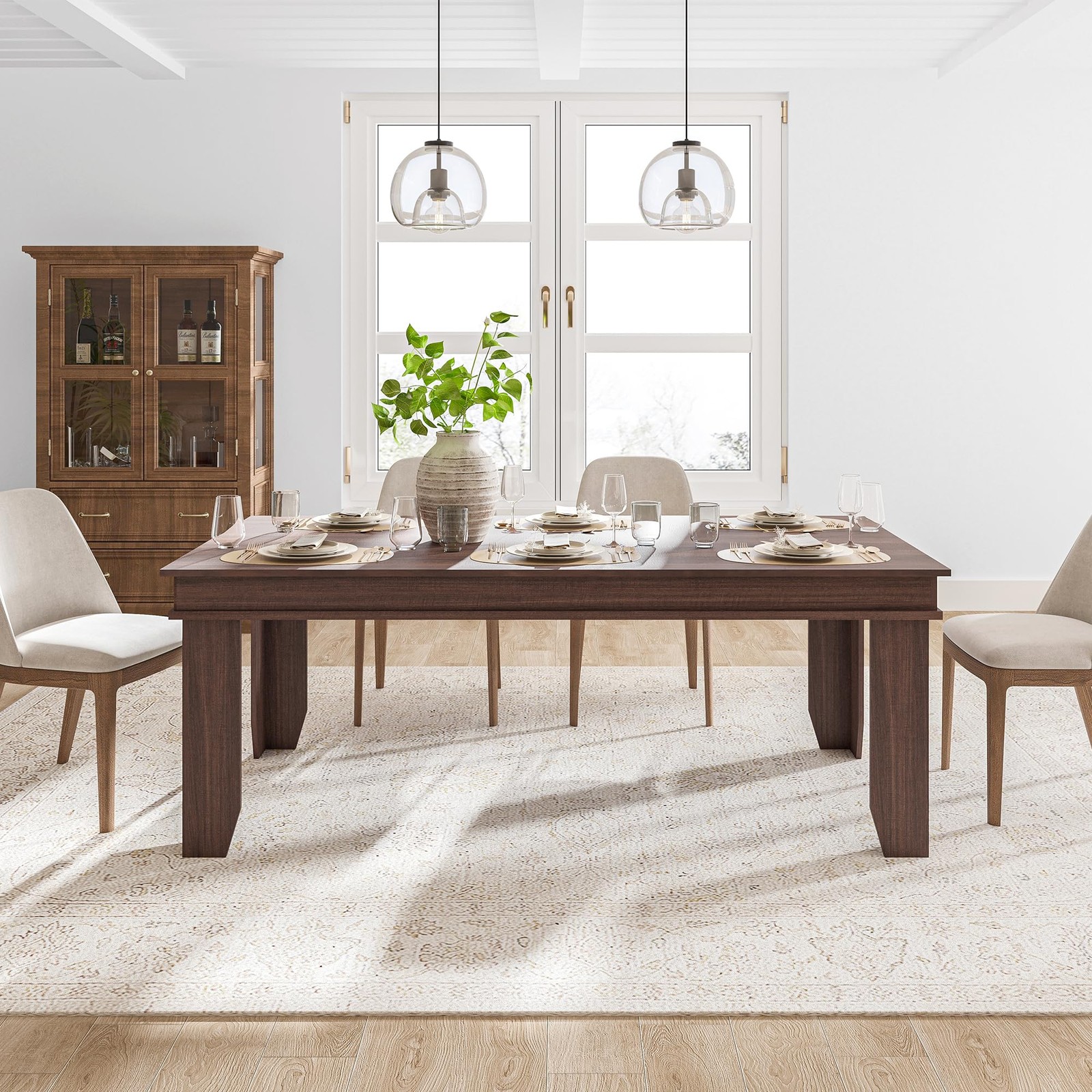 71" Farmhouse Dining Table Rustic Wood Rectangular Table for 6-8 People Kitchen