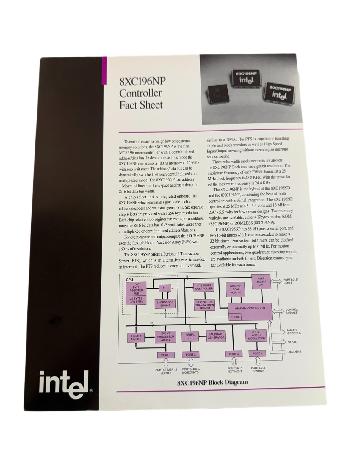 Intel 1994 MCS 96 Product Builder Software Literature Borchure