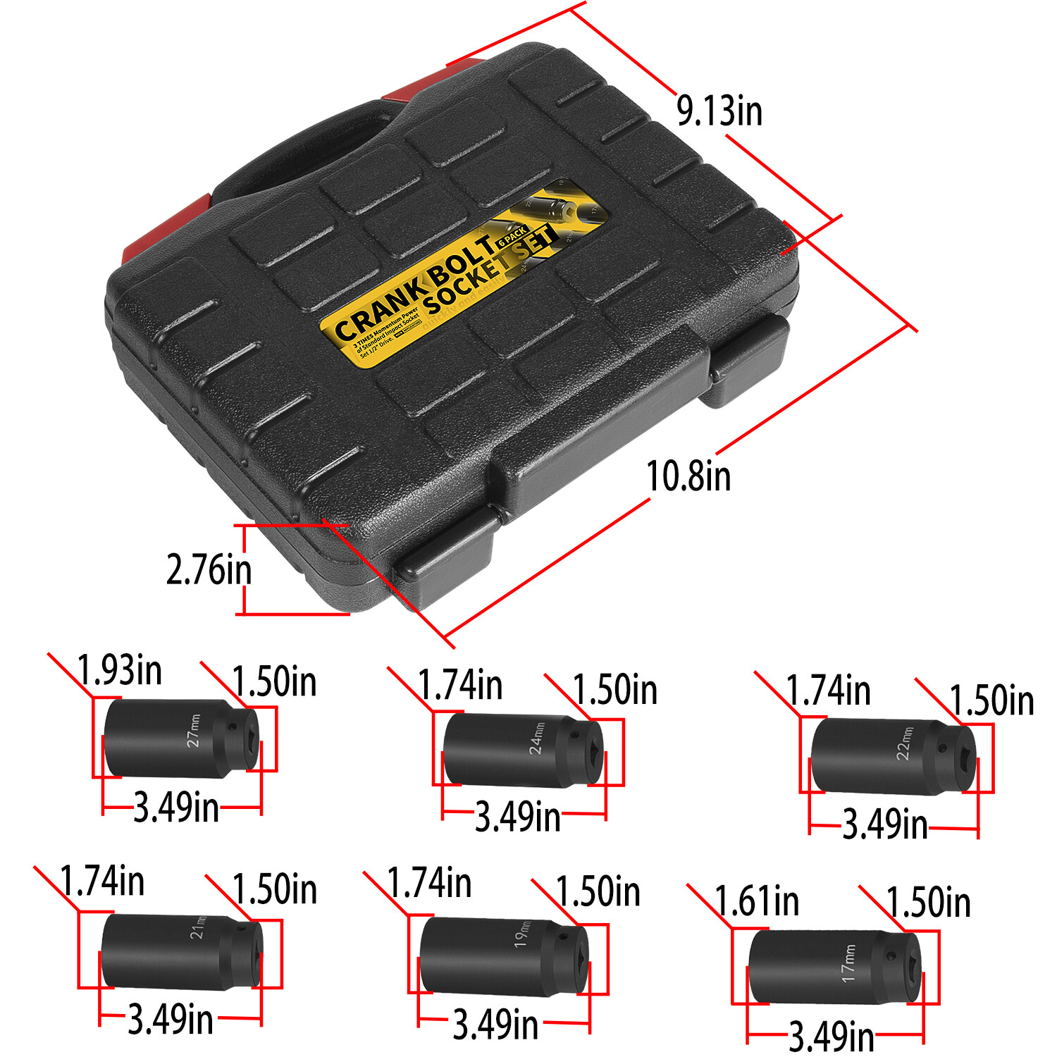 6 Pack Crank Bolt Socket Set 17/19/21/22/24/27mm Harmonic Balancer Impact Socket