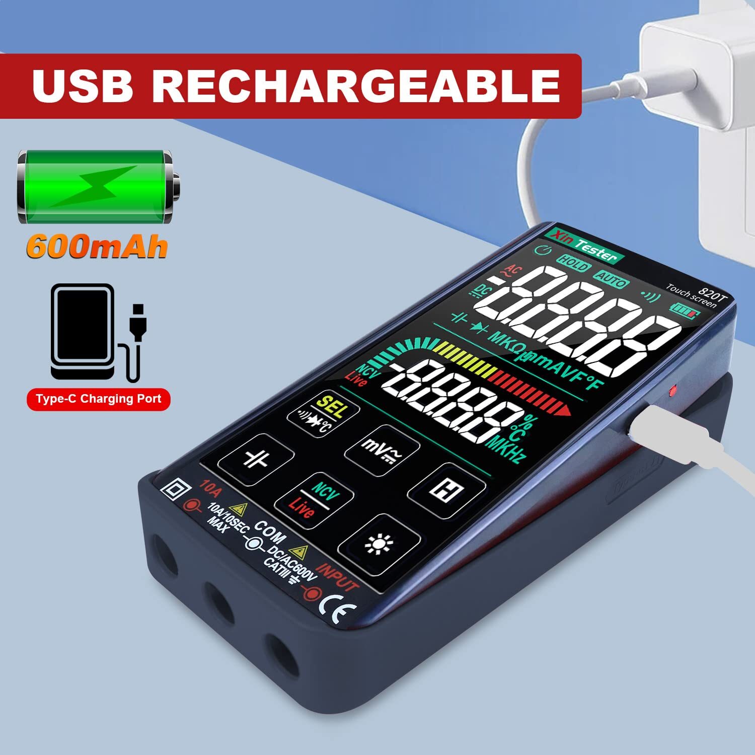Digital Multimeter Smart Touch Screen Autoranging 9999 Counts Trms Rechargeable