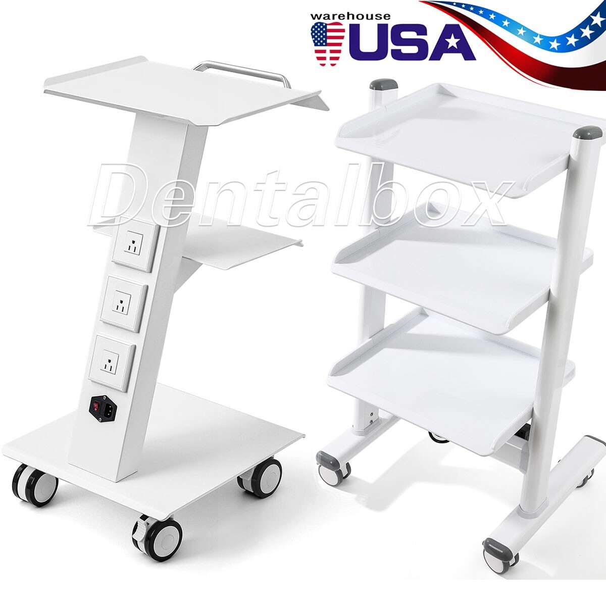 2Style Dental Medical Mobile Trolley Built-in Socket Steel Serving Tool Cart
