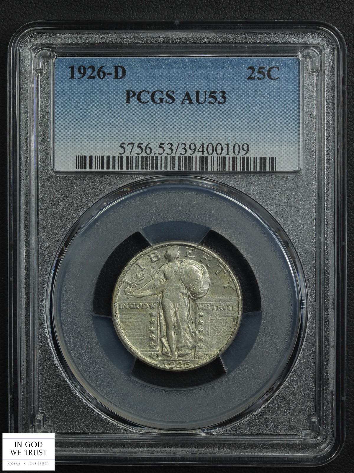 1926 D Standing Liberty Silver Quarter 25C PCGS AU 53