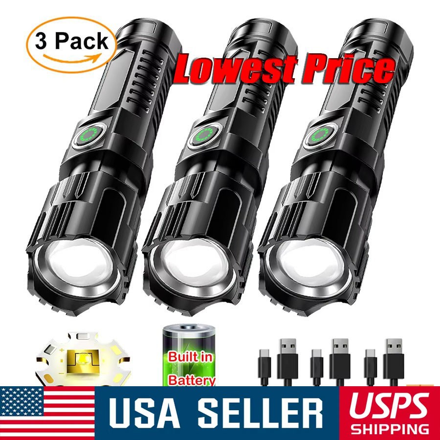 Mini Rechargeable LED Flashlight Tactical Police Super Bright Torch Zoomable US