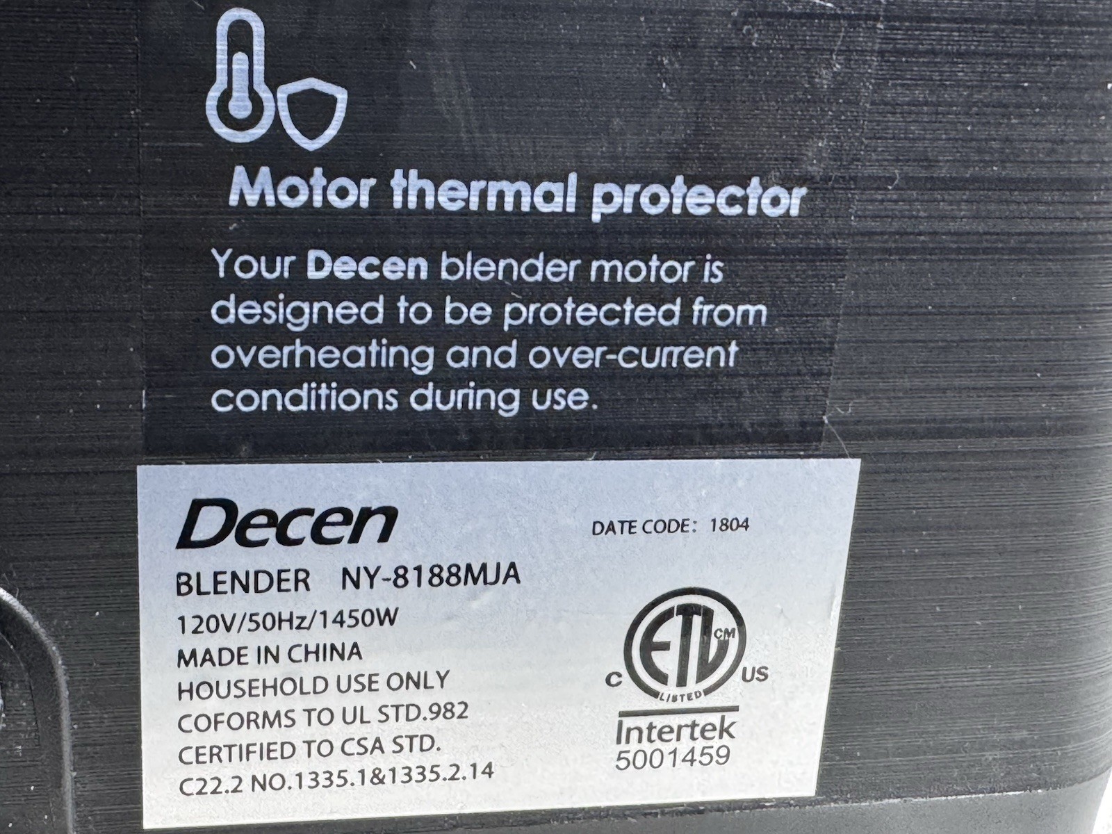 DECEN NY-8188MJA Black Variable Speed Dial 1450 W Professional Blender