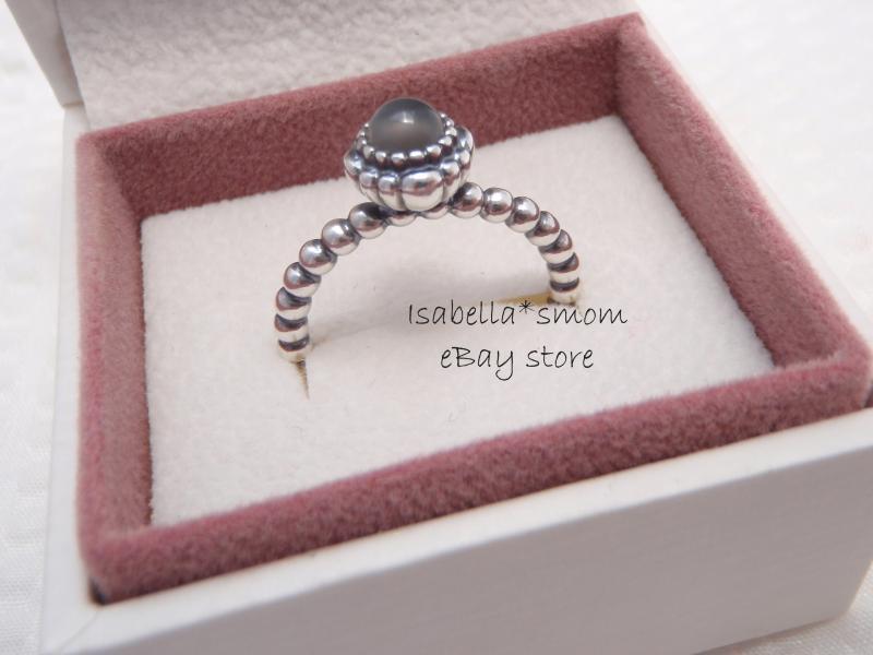 JUNE BIRTHDAY BLOOMS Genuine PANDORA Grey MOONSTONE Ring 9 (60) 190854MSG NIB