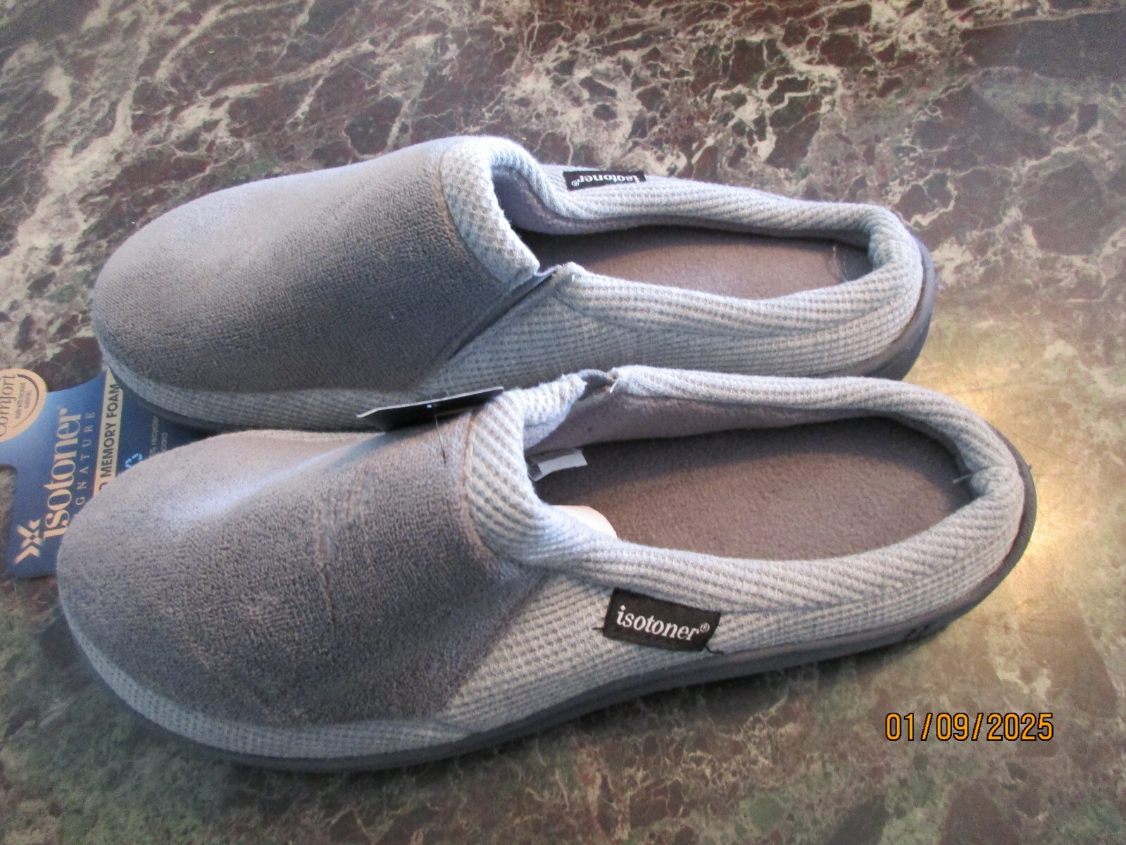 Isotoner Signature Mens Memory Foam Low Back Clog Slippers Grey XXL 13-14