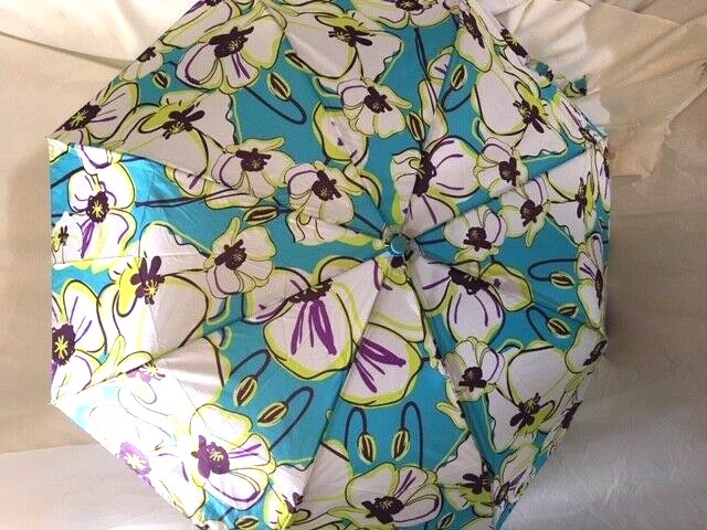 NEW SAGE & EMILY BLUE YELLOW PURPLE FLOWER COMPACT TRAVEL UMBRELLA AUTO OPEN