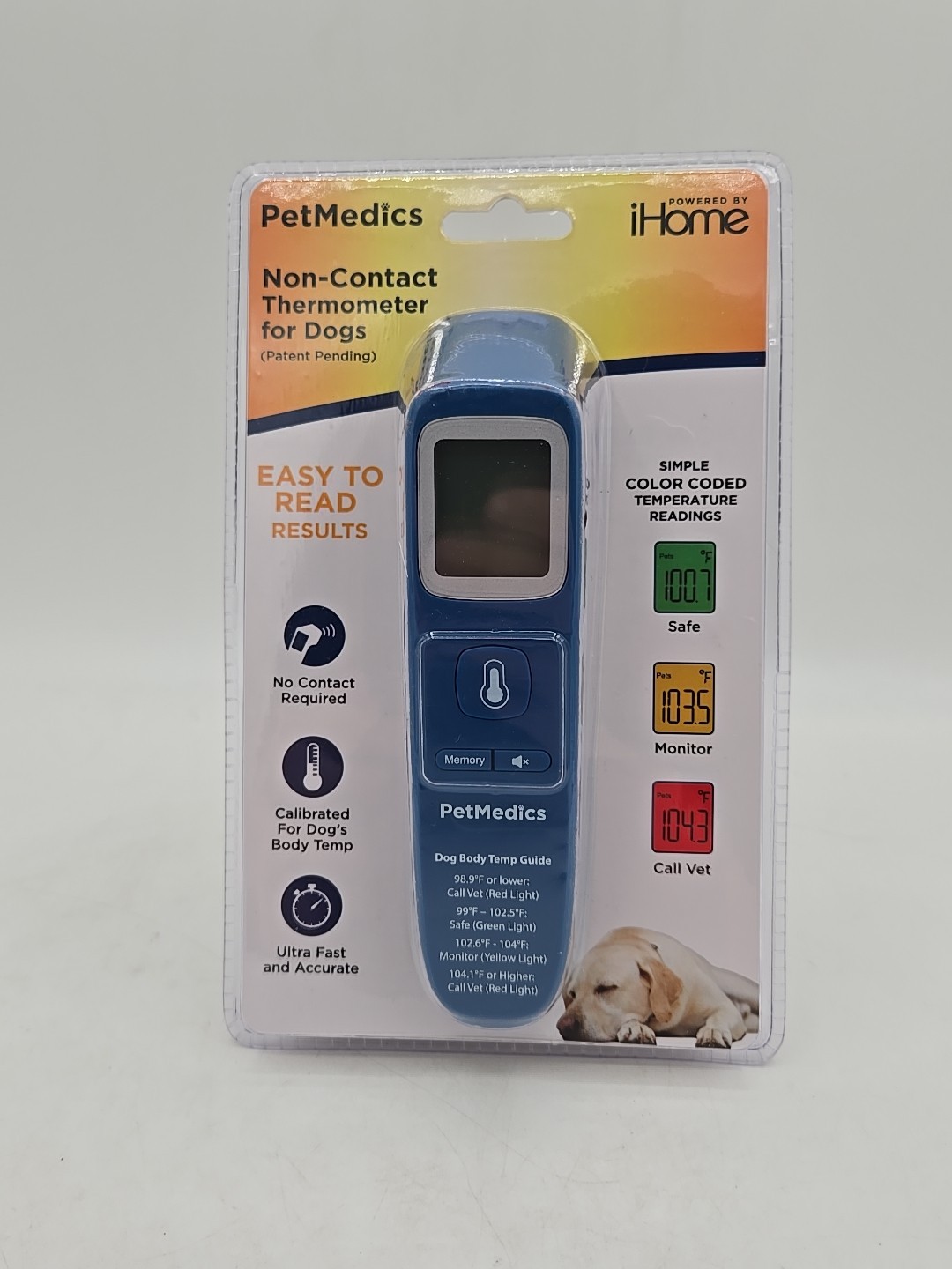 NEW iHome PetMedics Dog Thermometer, Non-Contact Accurate Temperature Blue