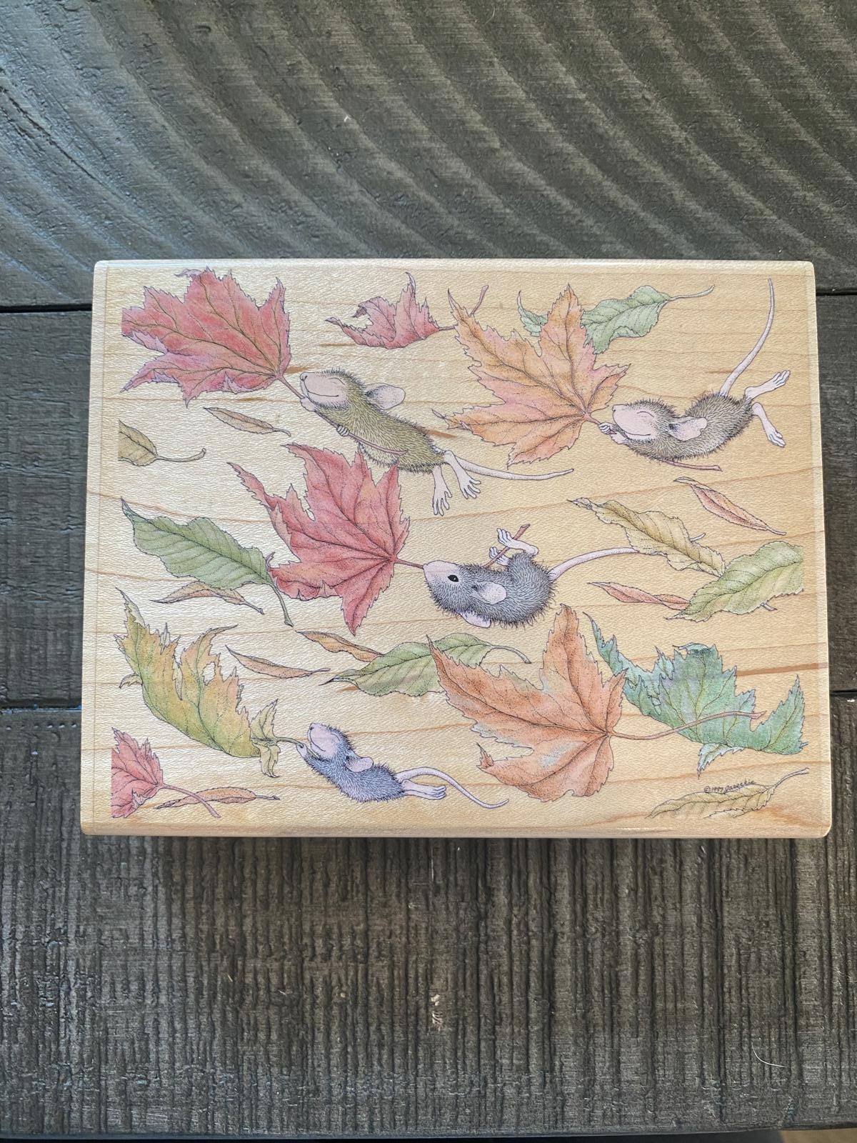 House Mouse Fall Commuters 2003 wood block rubber stamp