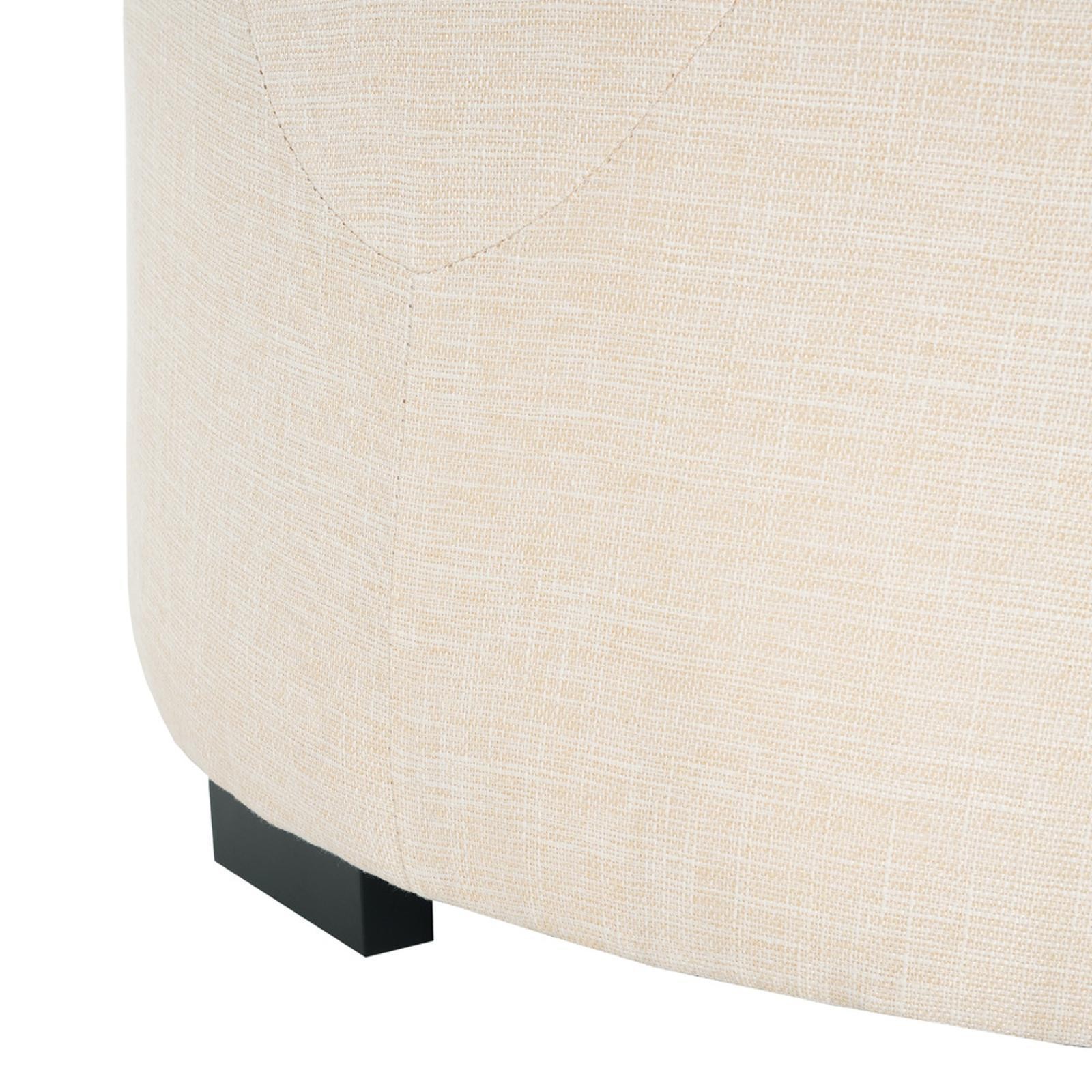 Round Ottoman with Linen Upholstery High Density Sponge Cushioned Seat Modern