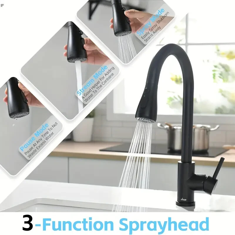 Pull Down Sprayer Kitchen Faucet with 10''Deck Plate &Soap Dispenser Matte Black