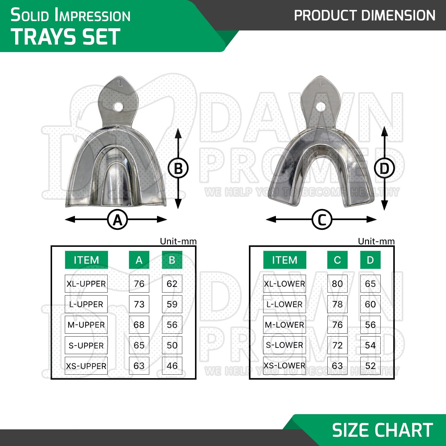 10 Pcs Solid Metal Dental Impression Trays set Upper & Lower Denture Instruments