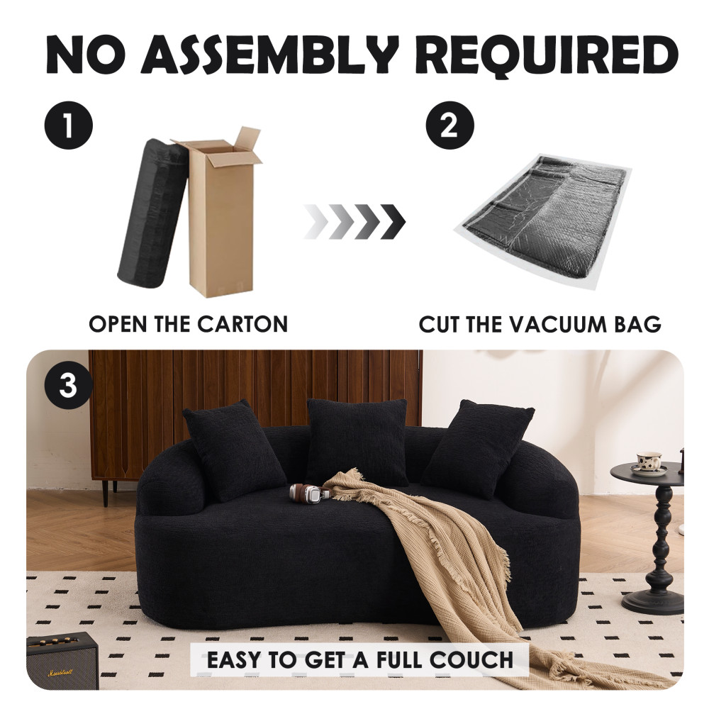 Small Loveseat Sofa 65\" L for Small Spaces w/ Chenille & Compressed Foam