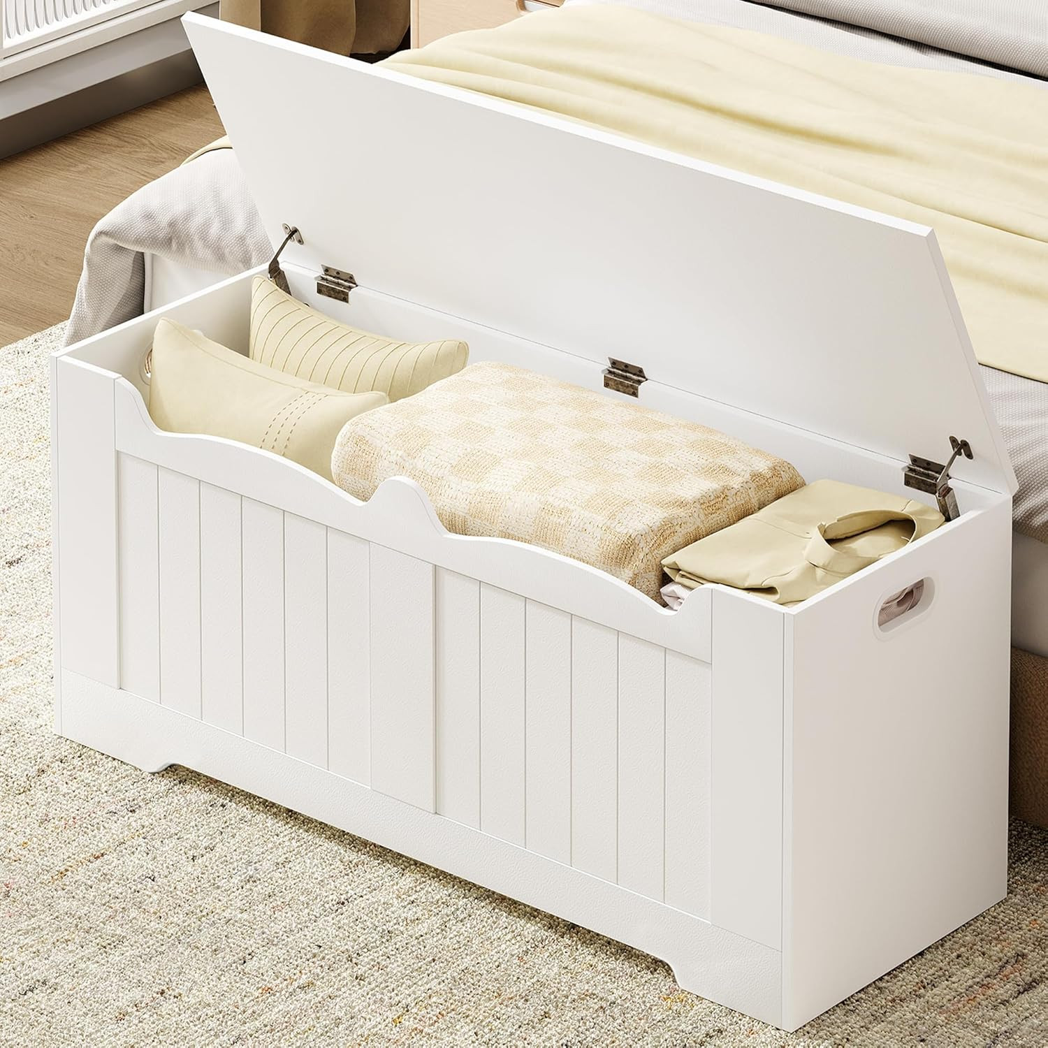 Extra Large 43.3" Wooden Storage Chest with Safety Hinges - White