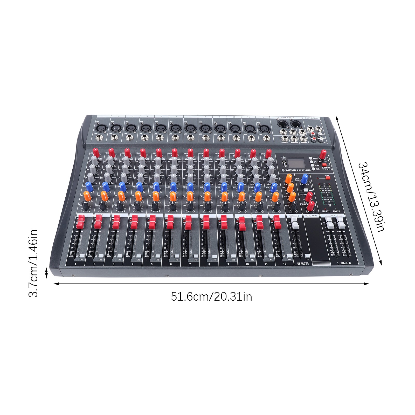 12 Channel Audio Mixer Bluetooth USB DJ Sound Mixing Console Amplifier Studio