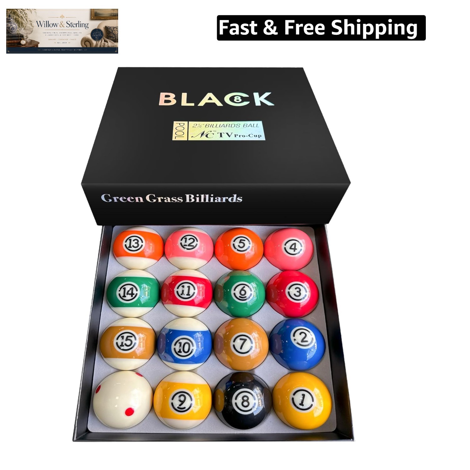 Billiard Balls Set 2-1/4" Regulation Size Pool Table Balls for Replacement 16...