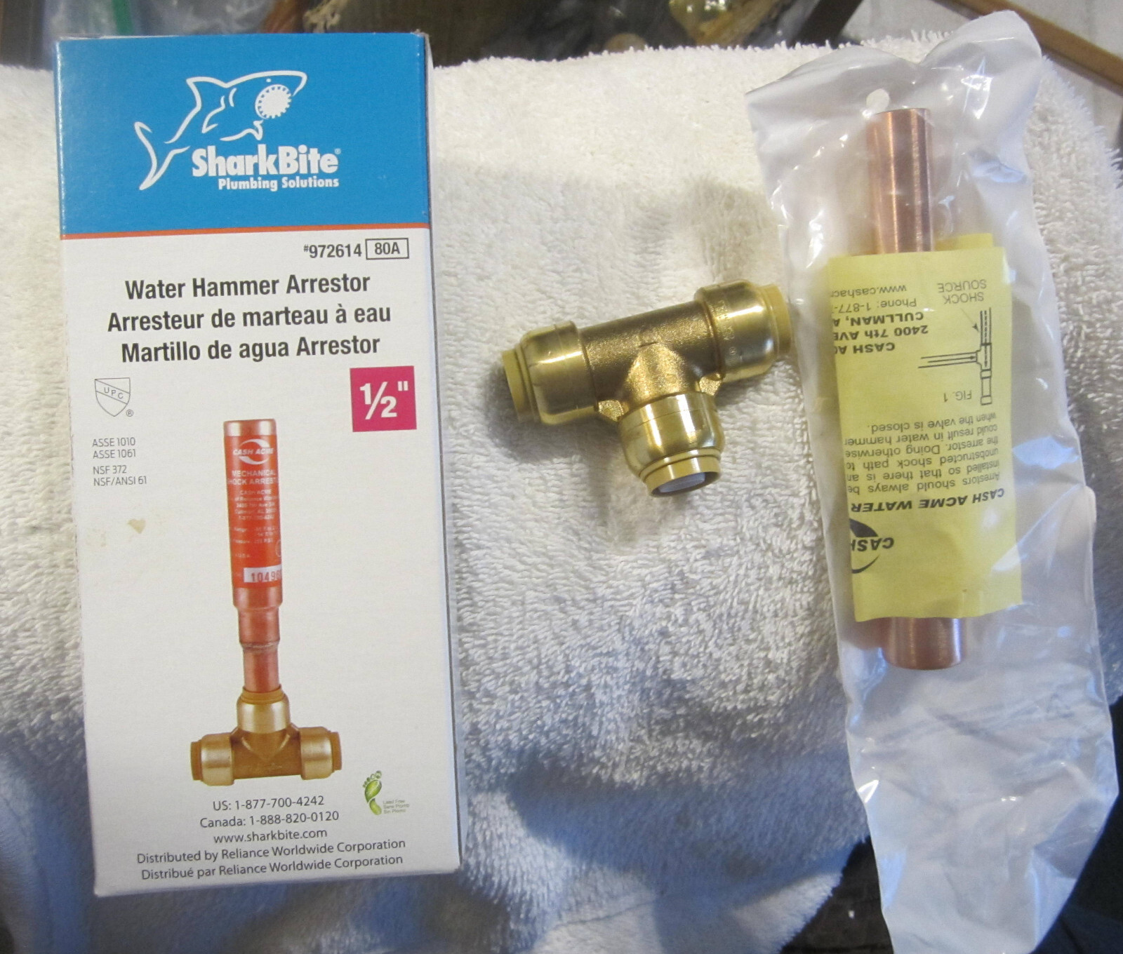 1/2" Shark Bite Push-to-connect Brass Water Hammer Arrestor Tee Home Plumbing