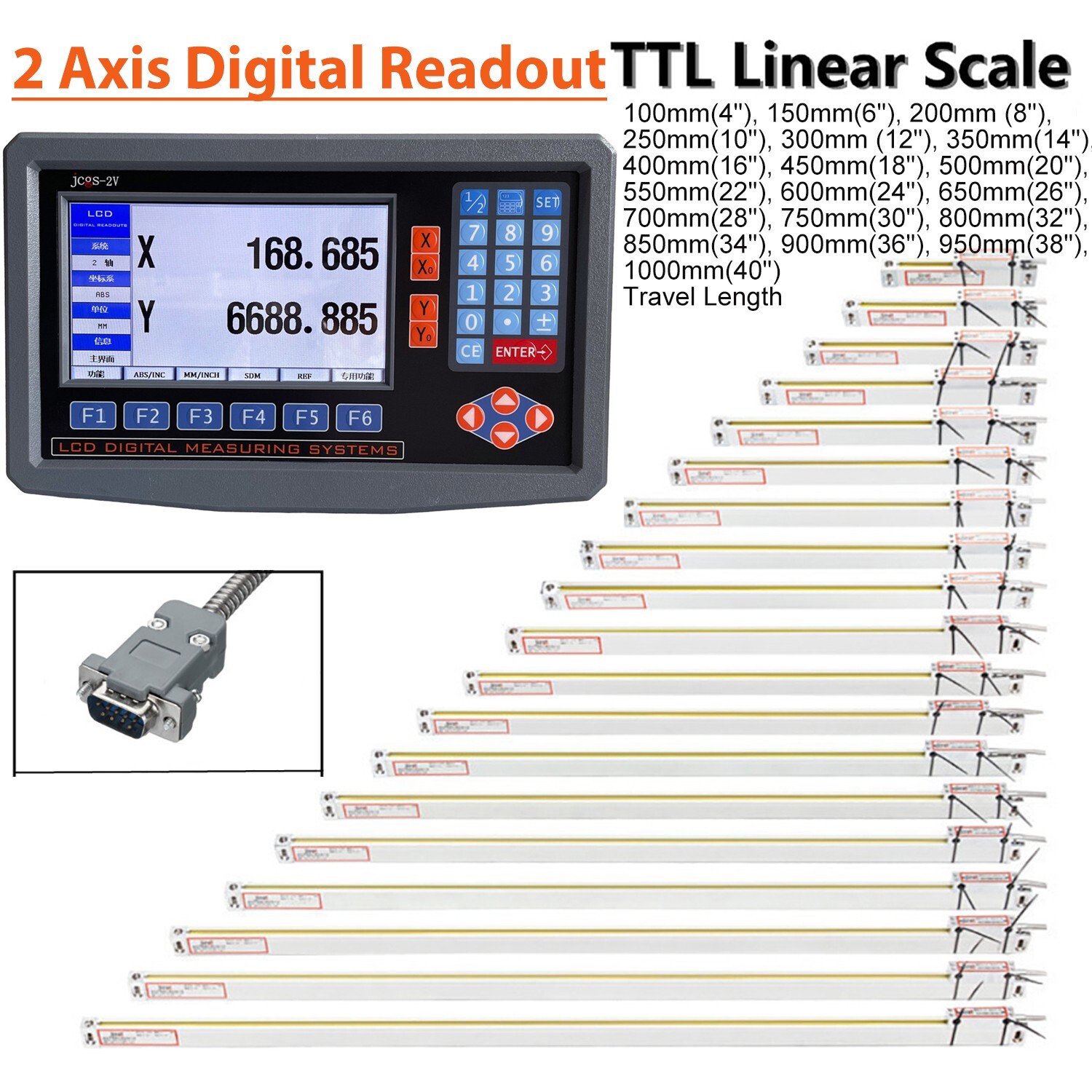 2 Axis LCD Digital Readout for Milling Lathe Machine with Precision Linear Scale