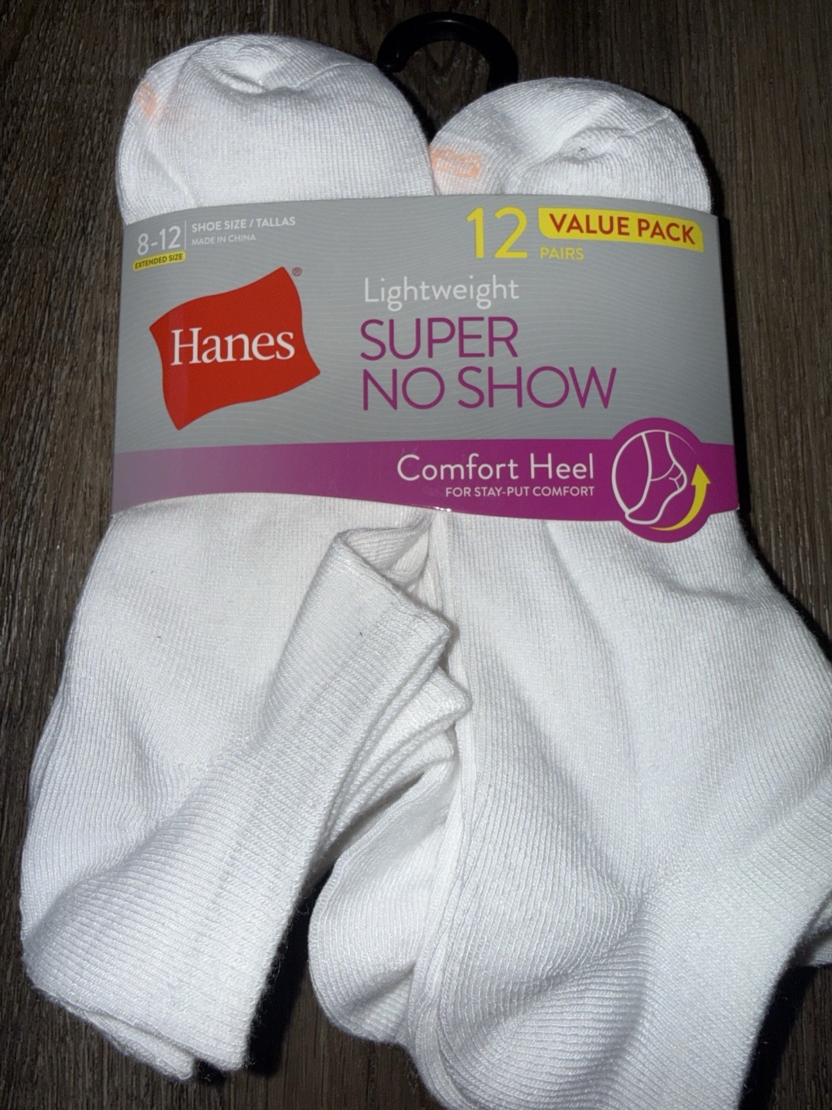 Hanes Womens 12-Pair Super No-Show Socks Polyester Blend White ~ Shoe Size 8-12