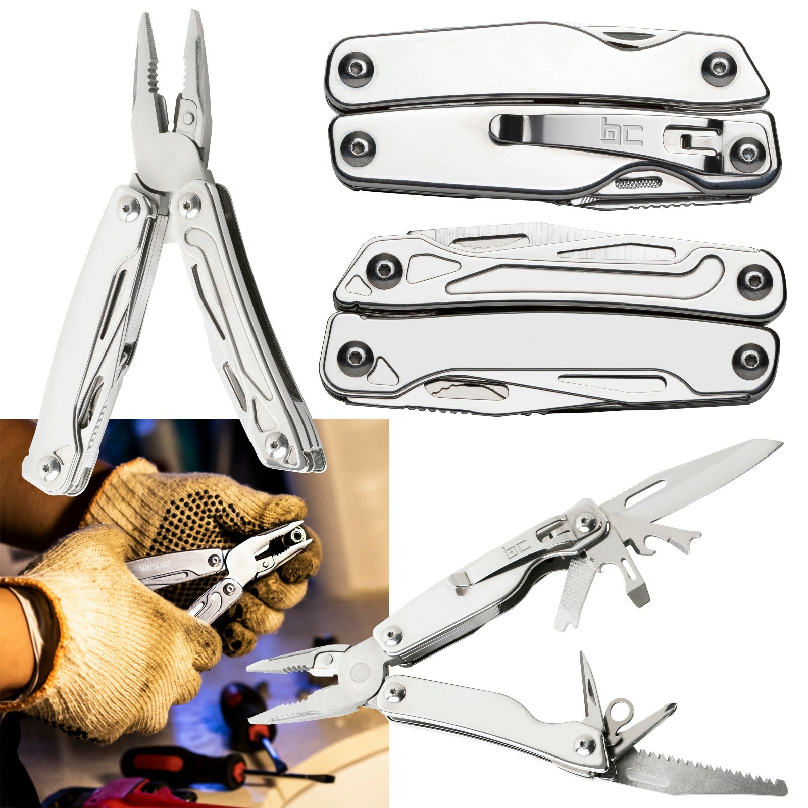 11-IN-1 STAINLESS STEEL MULTI TOOL KNIFE, PLIERS, SCREWDRIVER, SAW w/ CLIP