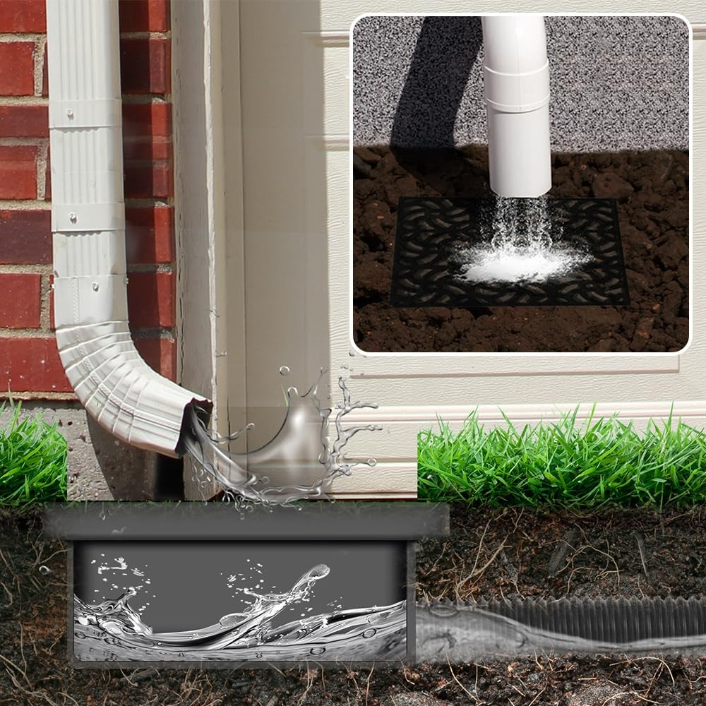 Gutter Downspout Extensions, Upgraded 12x12in Catch Basin Low Profile Downspo...
