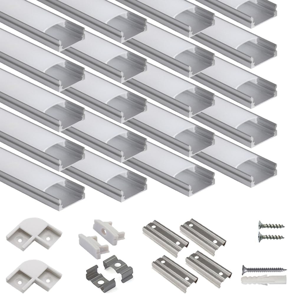 20-Pack 1Meter U Shape LED Aluminum Channel System with Milky Cover, End Caps