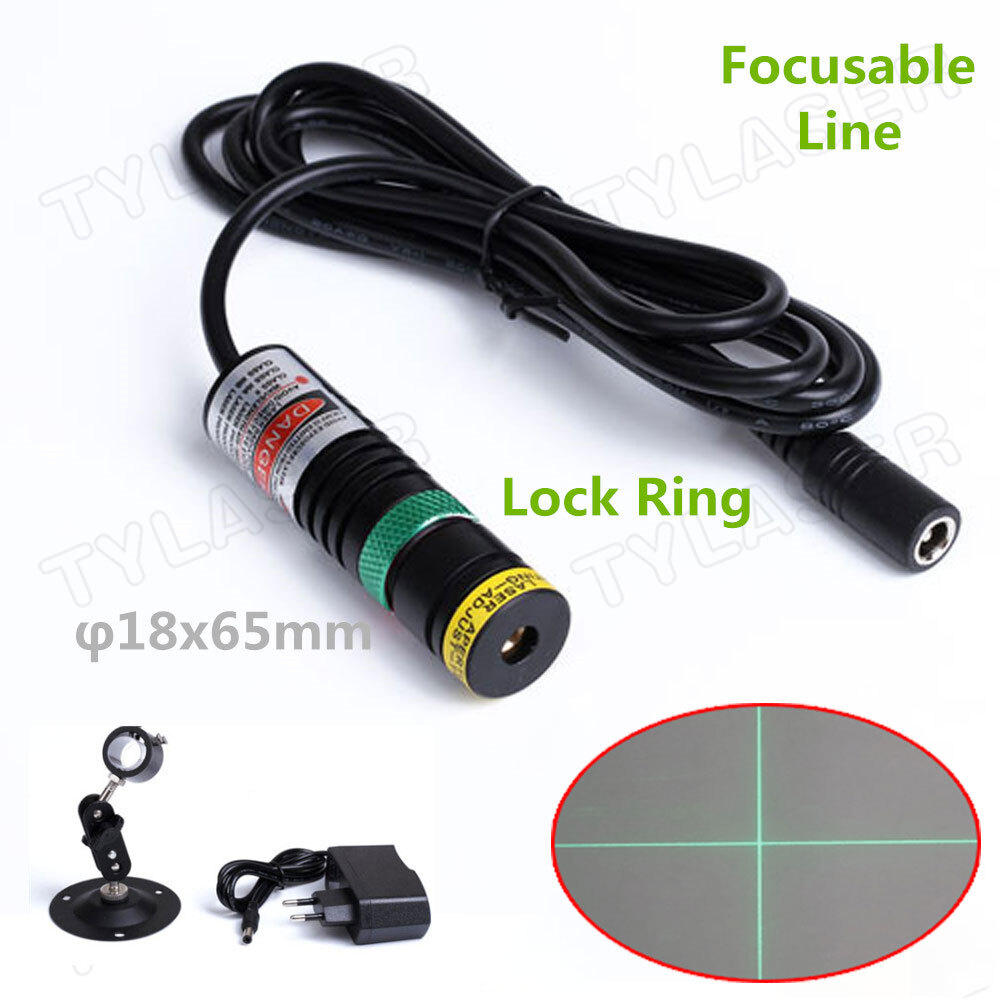 Focusable D18X65mm 520nm Green Cross Line Laser Module with Adapter&Bracket