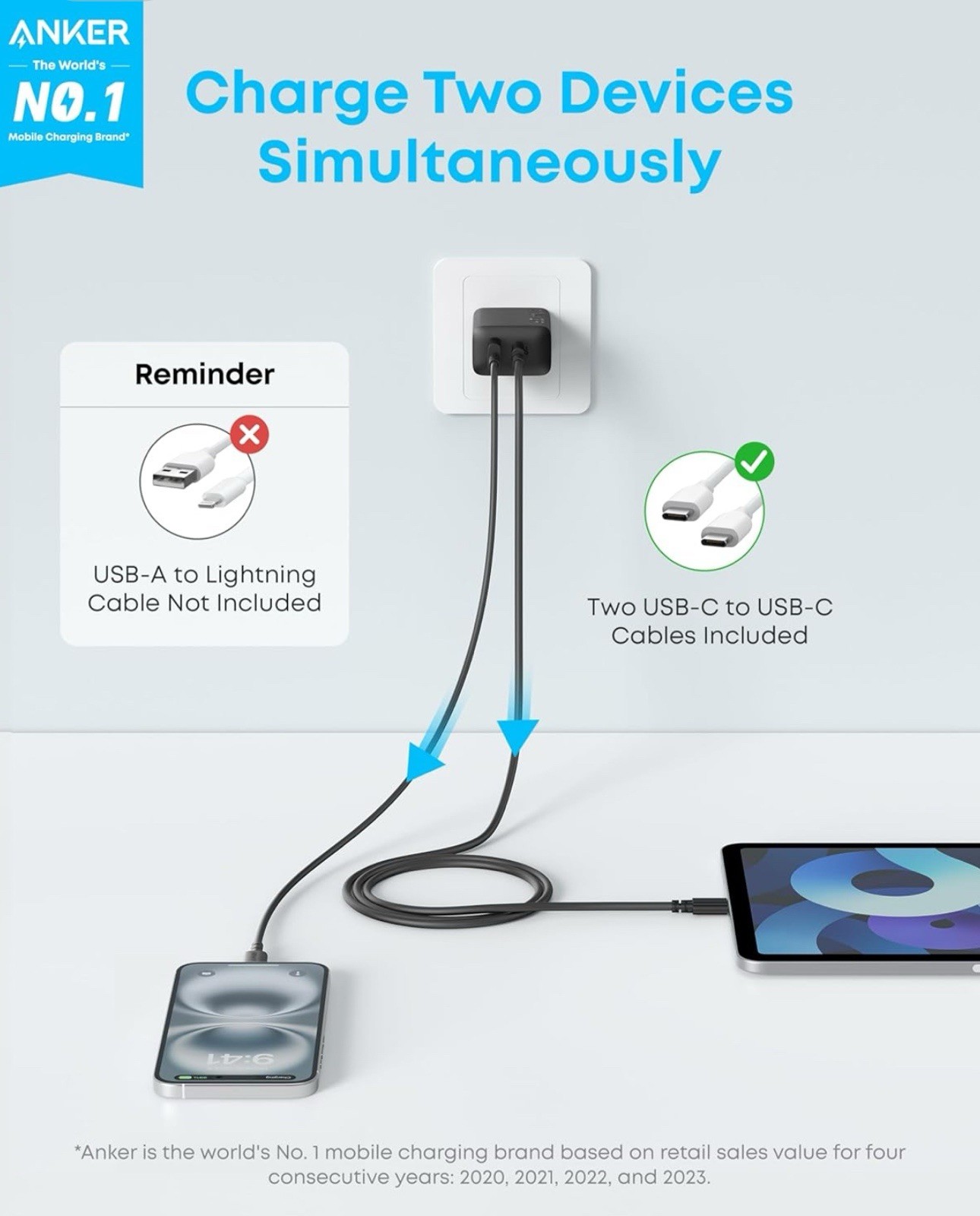 Anker iPhone 16 Charger, 2-Pack 20W Fast USB C Charger Block