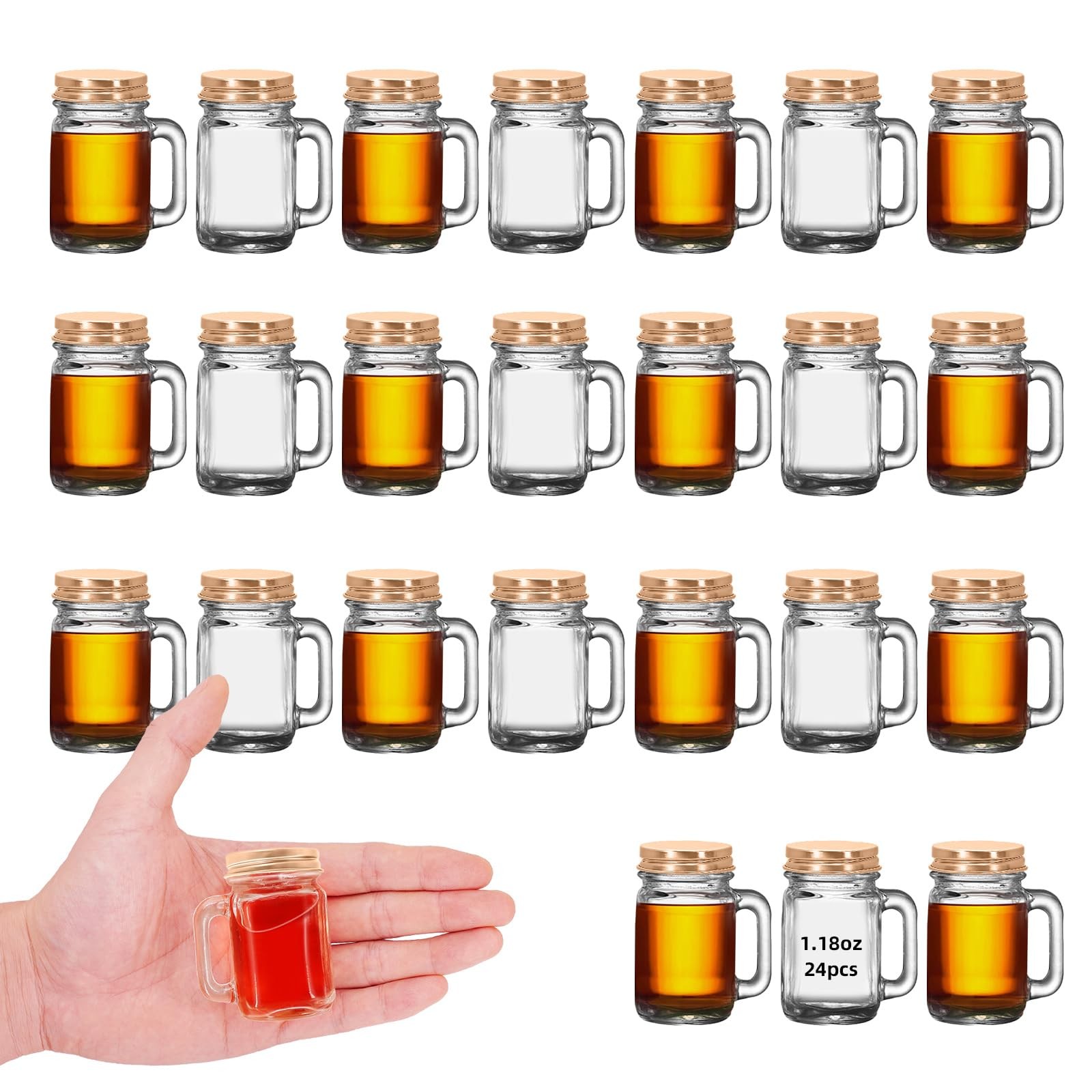 24 Pcs Mini Mason Jar with Handles,1.7oz/50ml,Premium Shot Glasses with Leakp...
